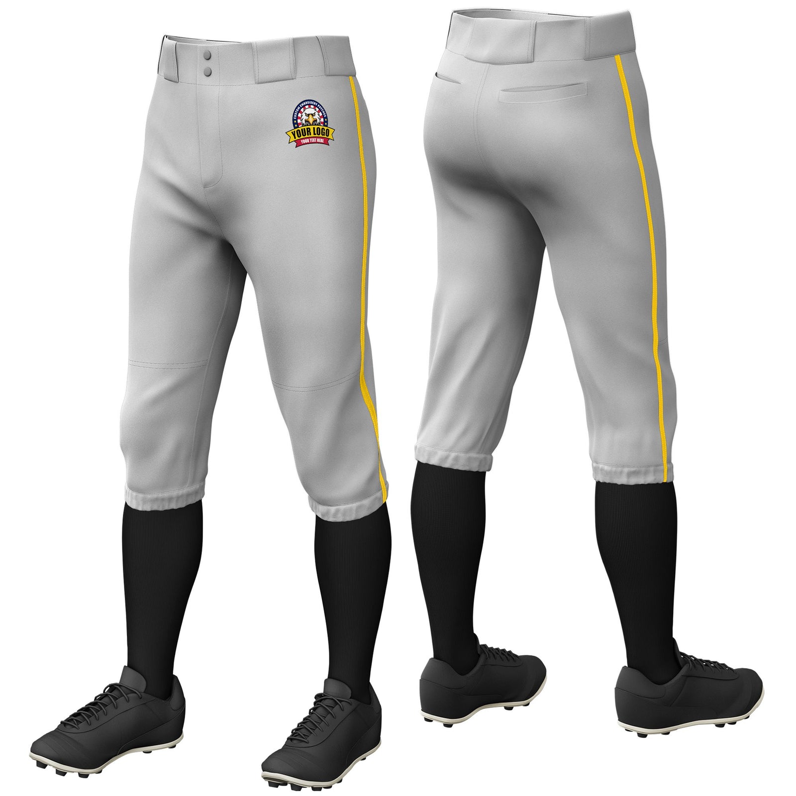 Custom Gray Gold01 Classic Fit Stretch Practice Knickers Baseball Pants