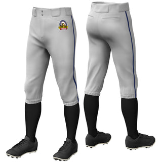 Custom Gray Navy Piping Classic Fit Stretch Practice Knickers Baseball Pants