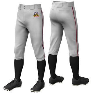 Pantalones de béisbol de práctica elásticos, de corte clásico, con ribetes en gris, azul marino y rojo, personalizados