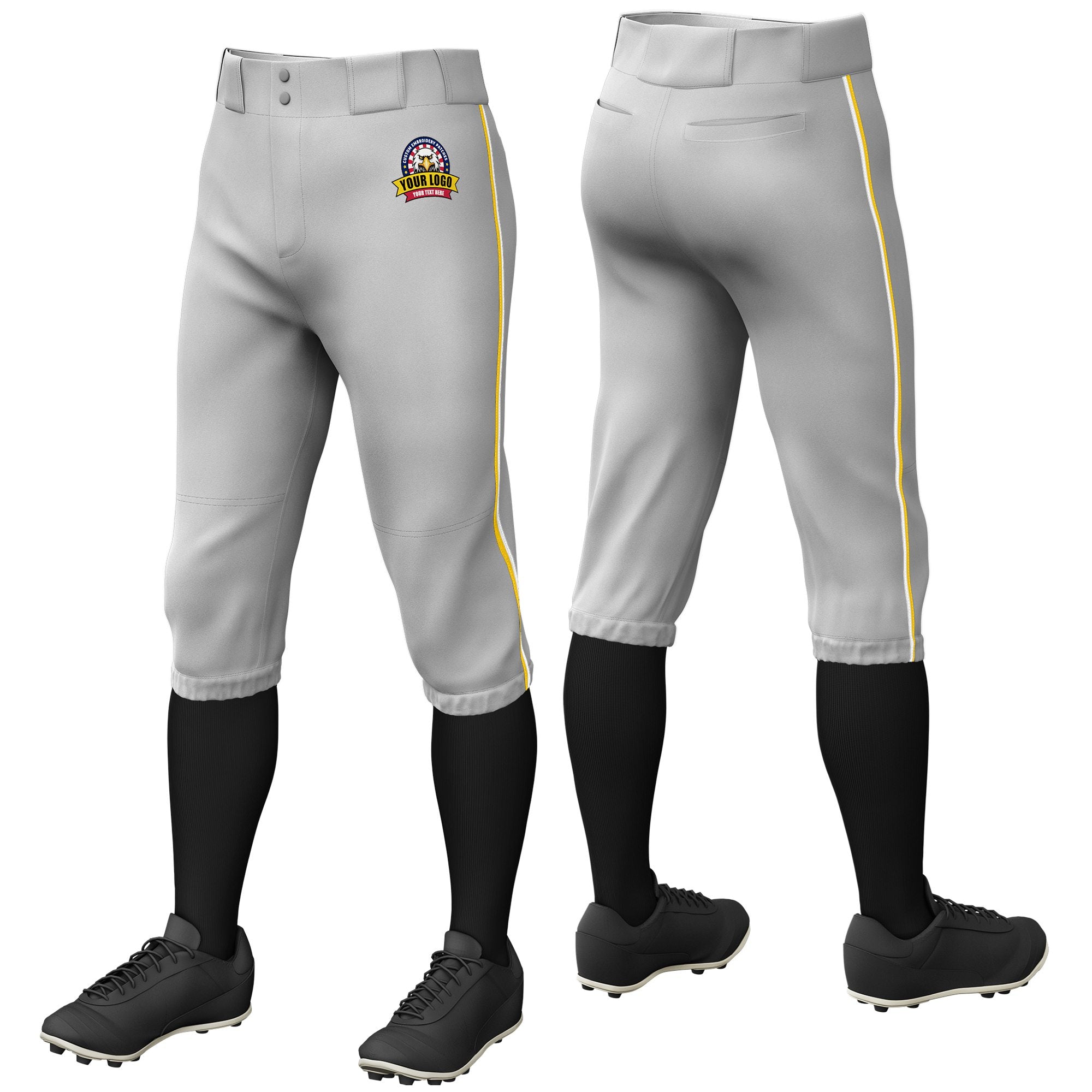 Custom Gray Gold01-White Classic Fit Stretch Practice Knickers Baseball Pants