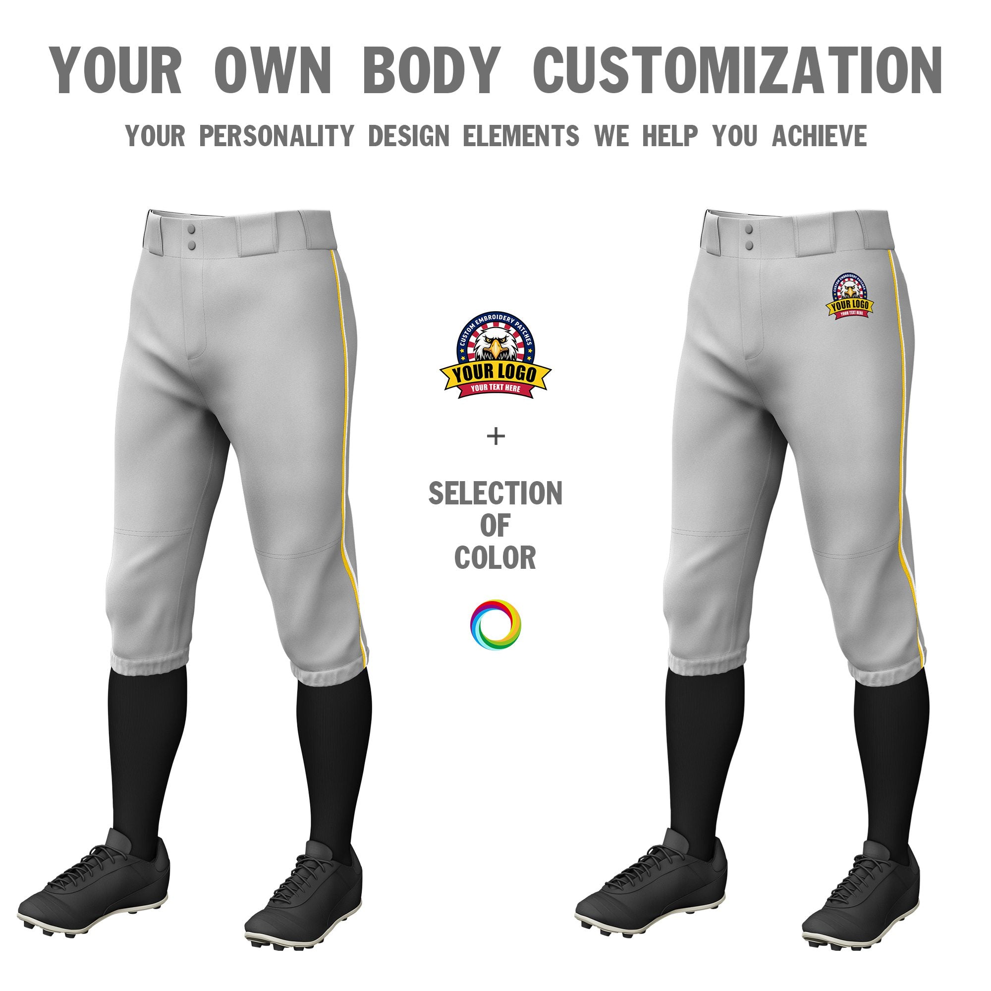 Custom Gray Gold01-White Classic Fit Stretch Practice Knickers Baseball Pants