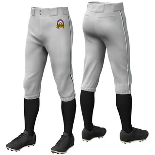 Pantalones de béisbol de práctica elásticos, de ajuste clásico, con ribetes en gris, verde y blanco, personalizados