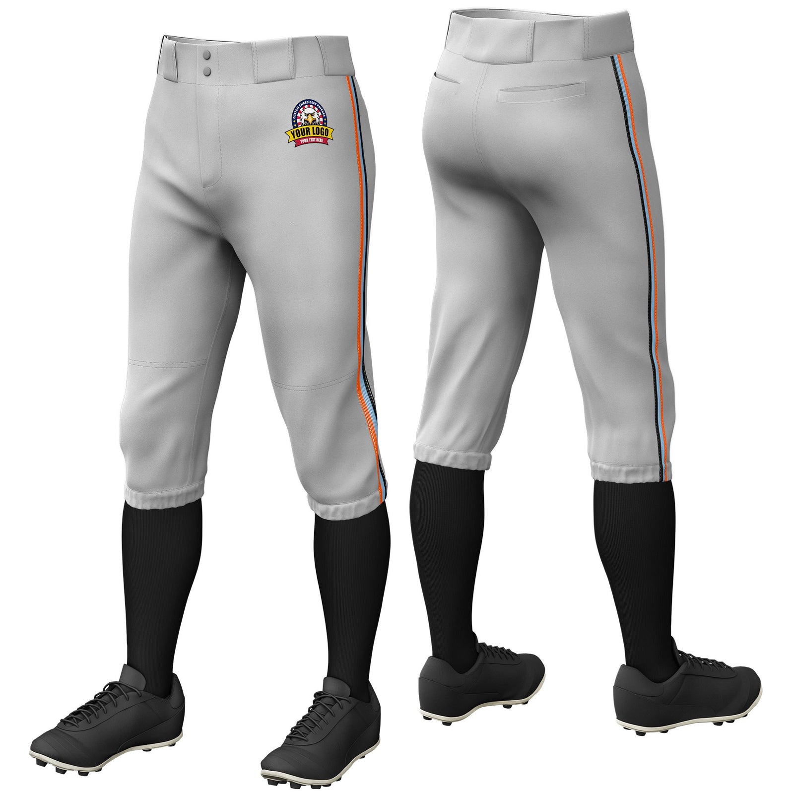 Custom Gray Orange-White-Gold01 Classic Fit Stretch Practice Knickers Baseball Pants