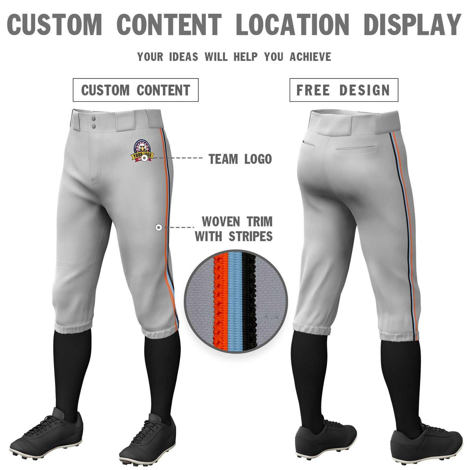Custom Gray Orange-White-Gold01 Classic Fit Stretch Practice Knickers Baseball Pants