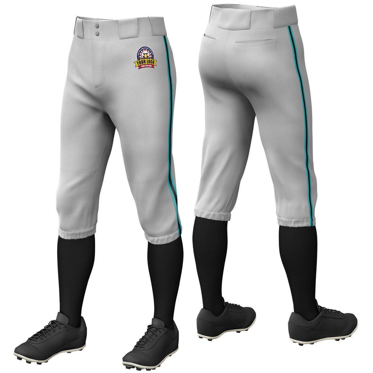 Custom Gray Aqua-Black-Aqua Classic Fit Stretch Practice Knickers Baseball Pants