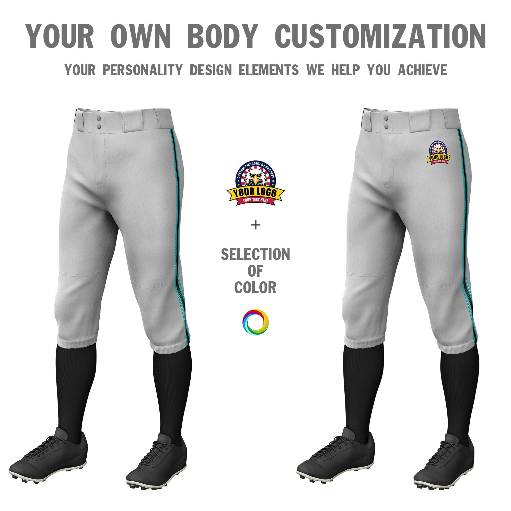 Custom Gray Aqua-Black-Aqua Classic Fit Stretch Practice Knickers Baseball Pants