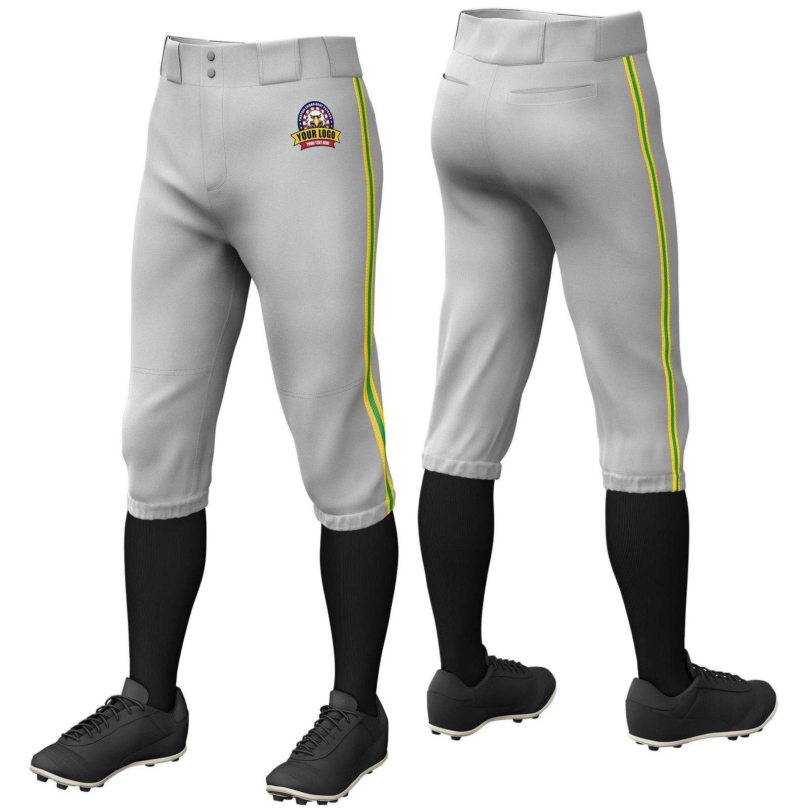 Custom Gray Gold01-Kelly Green-Gold01 Classic Fit Stretch Practice Knickers Baseball Pants