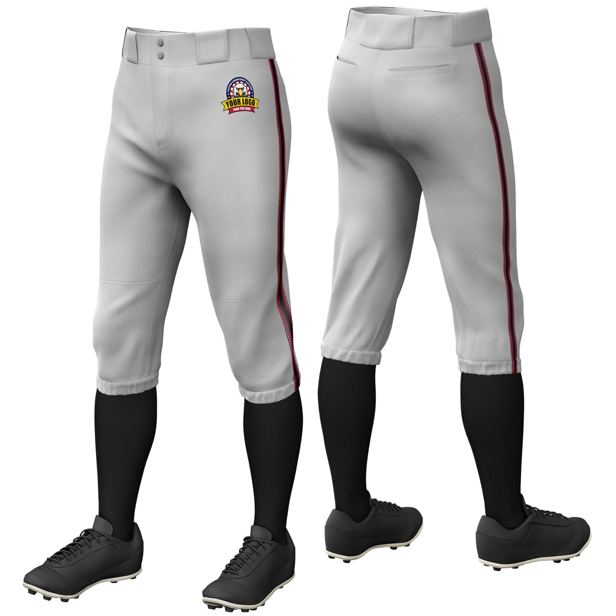 Custom Gray Crimson-Black-Crimson Classic Fit Stretch Practice Knickers Baseball Pants