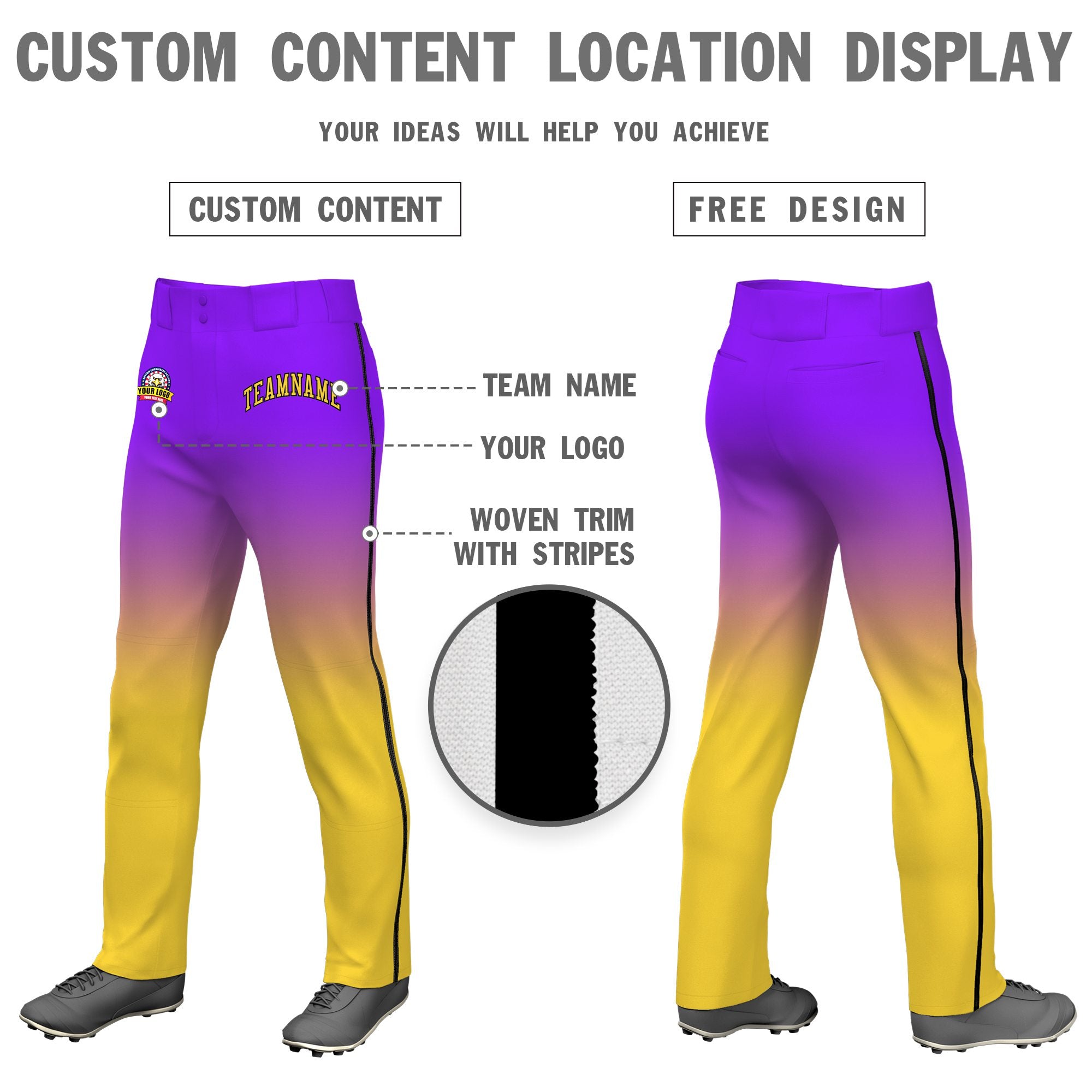 Custom Purple Yellow Gradient Fit Stretch Practice Loose-fit Baseball Pants