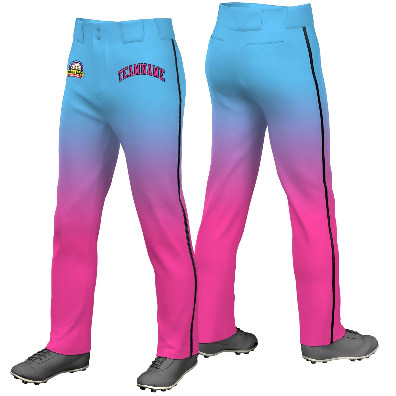 Custom Blue Pink Gradient Fit Stretch Practice Loose-fit Baseball Pants