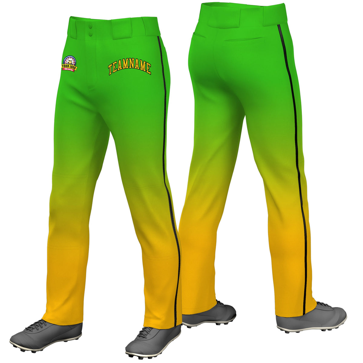 Custom Green Yellow Gradient Fit Stretch Practice Loose-fit Baseball Pants