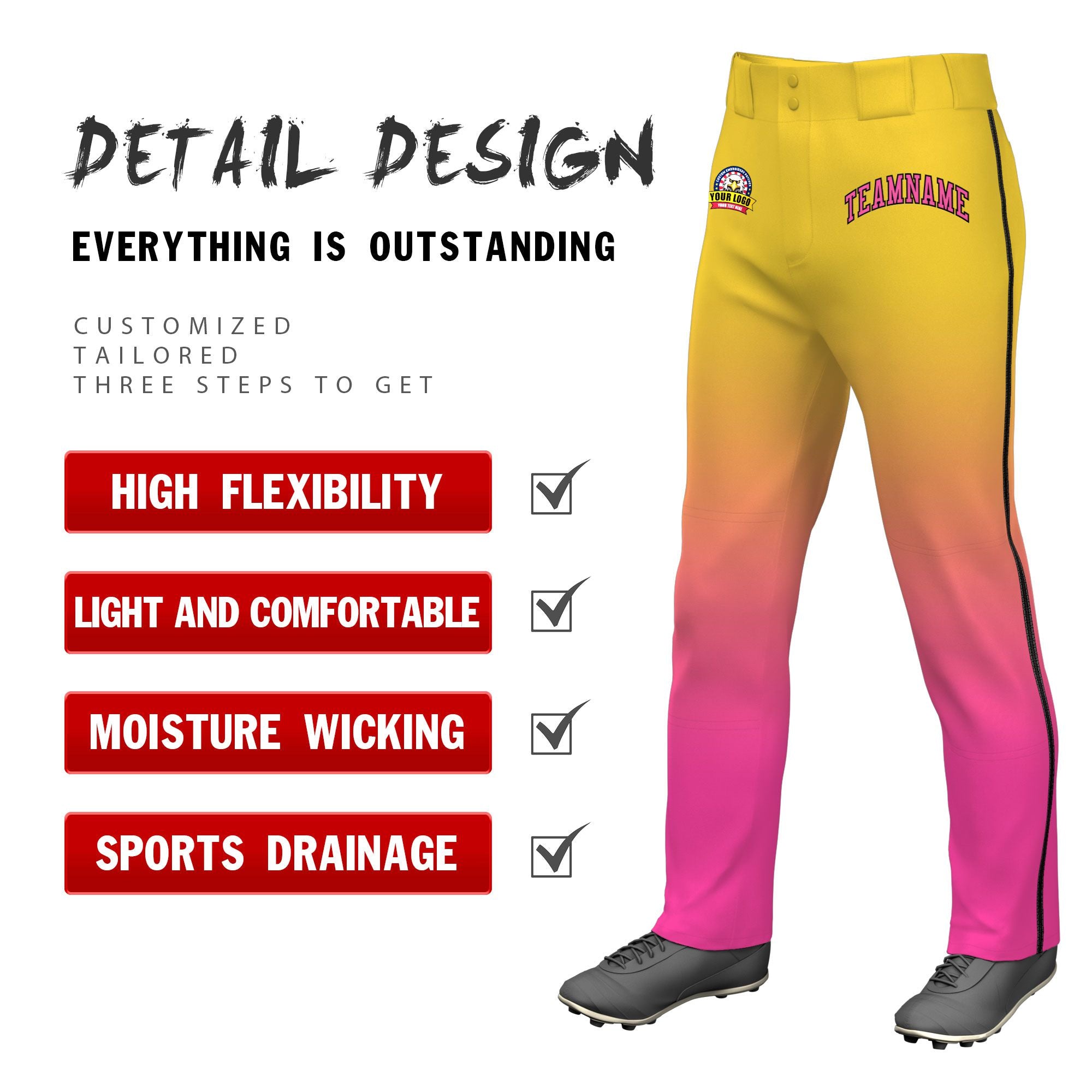 Custom Yellow Pink Gradient Fit Stretch Practice Loose-fit Baseball Pants