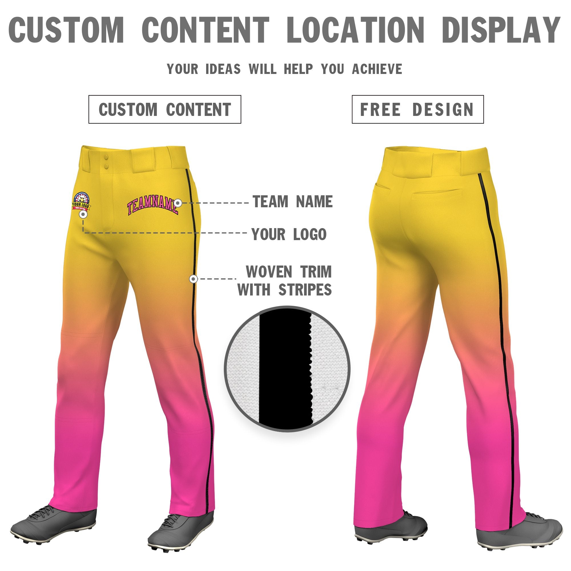 Custom Yellow Pink Gradient Fit Stretch Practice Loose-fit Baseball Pants