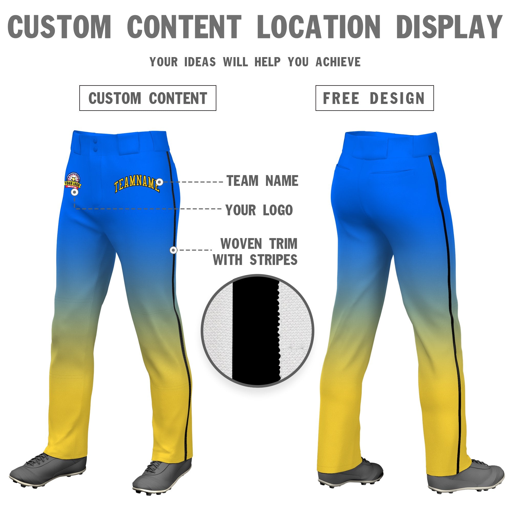 Custom Blue Yellow Gradient Fit Stretch Practice Loose-fit Baseball Pants