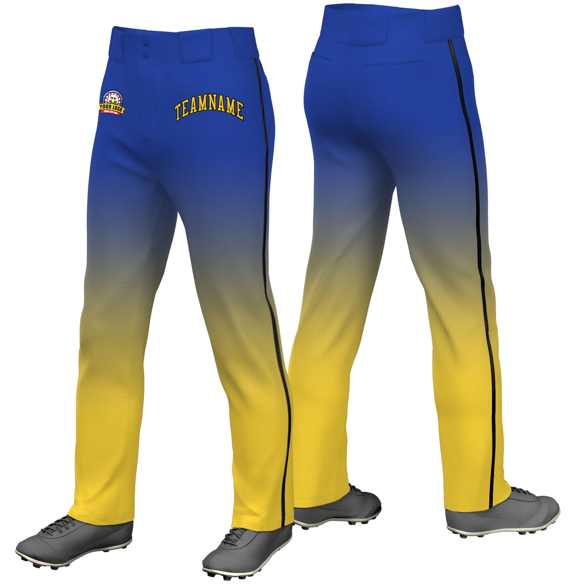 Custom Royal Blue Yellow Gradient Fit Stretch Practice Loose-fit Baseball Pants