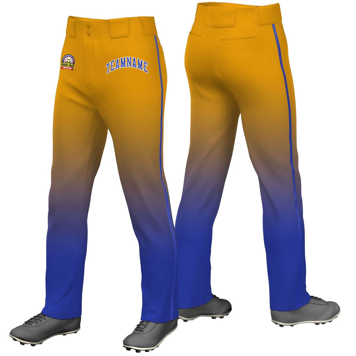 Custom Yellow Royal Blue Gradient Fit Stretch Practice Loose-fit Baseball Pants