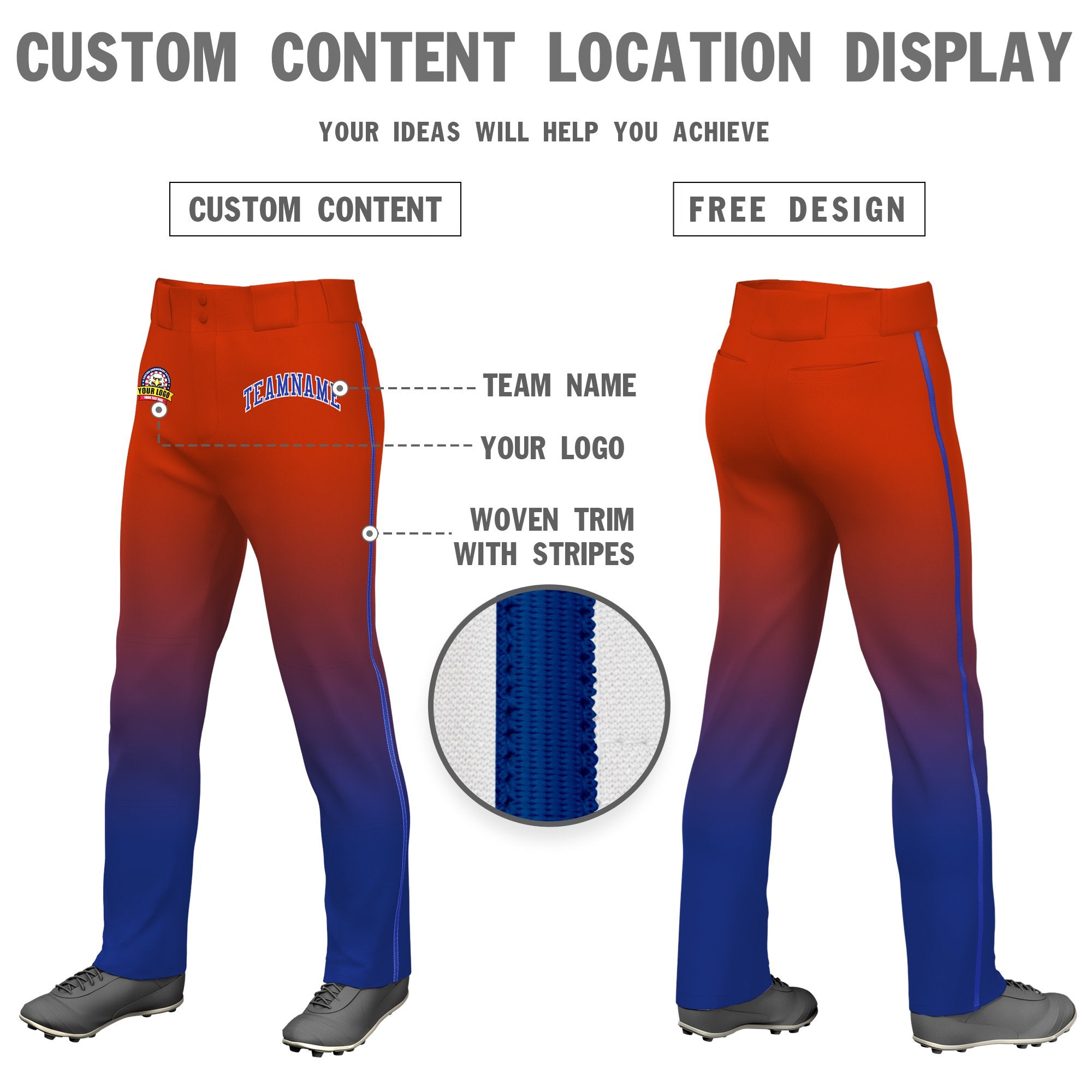 Custom Texas Orange Royal Blue Gradient Fit Stretch Practice Loose-fit Baseball Pants