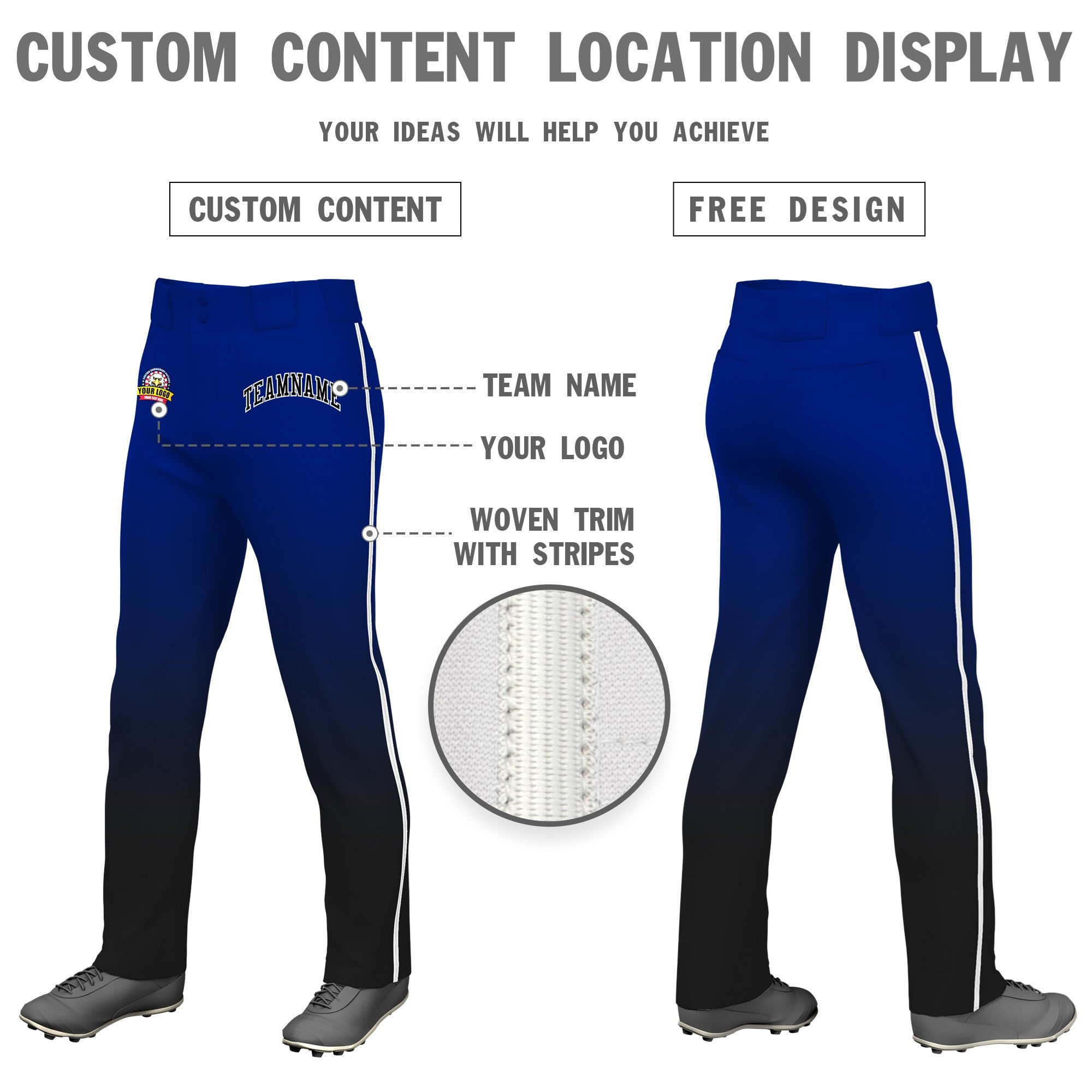 Custom Royal Blue Black Gradient Fit Stretch Practice Loose-fit Baseball Pants