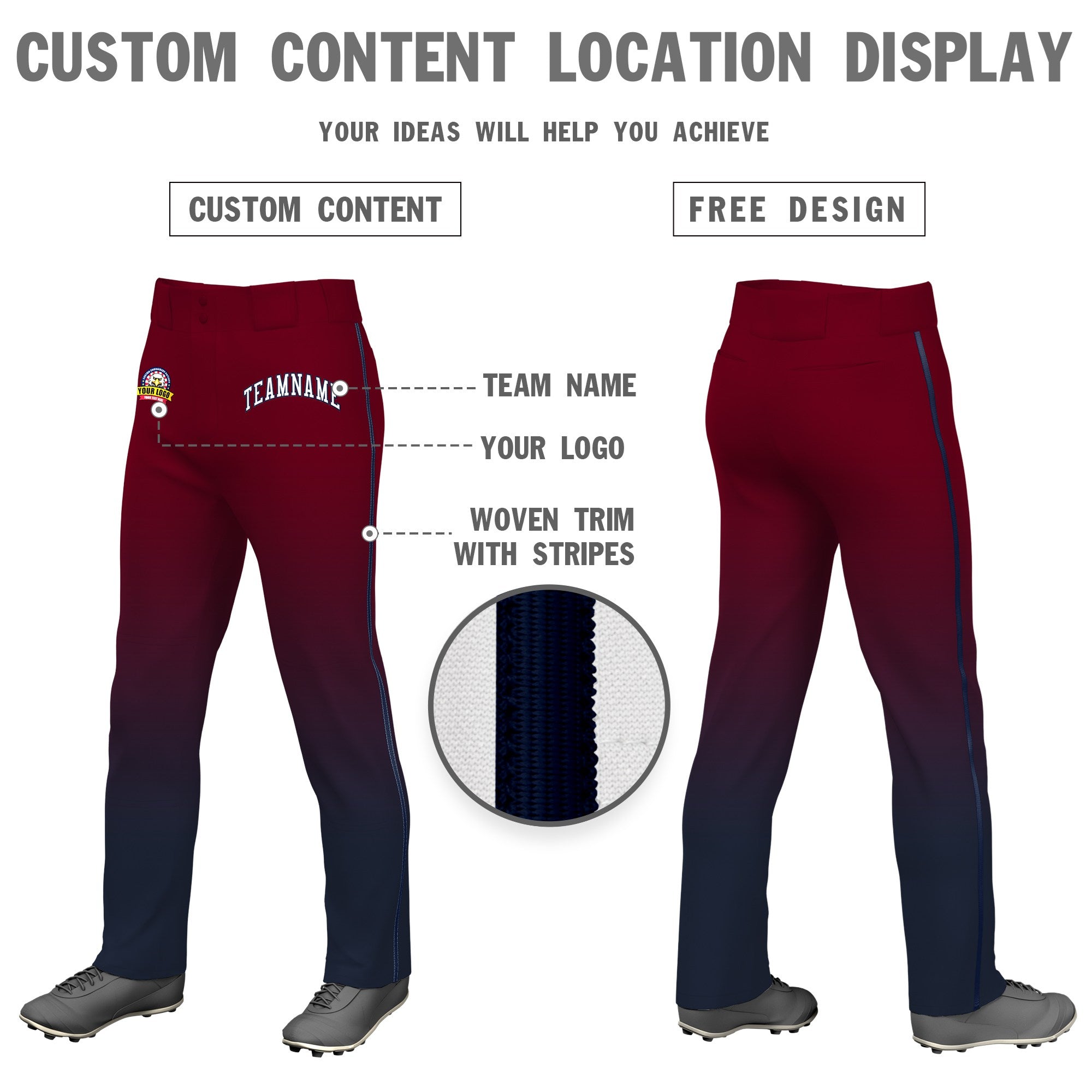 Custom Crimson Navy Gradient Fit Stretch Practice Loose-fit Baseball Pants