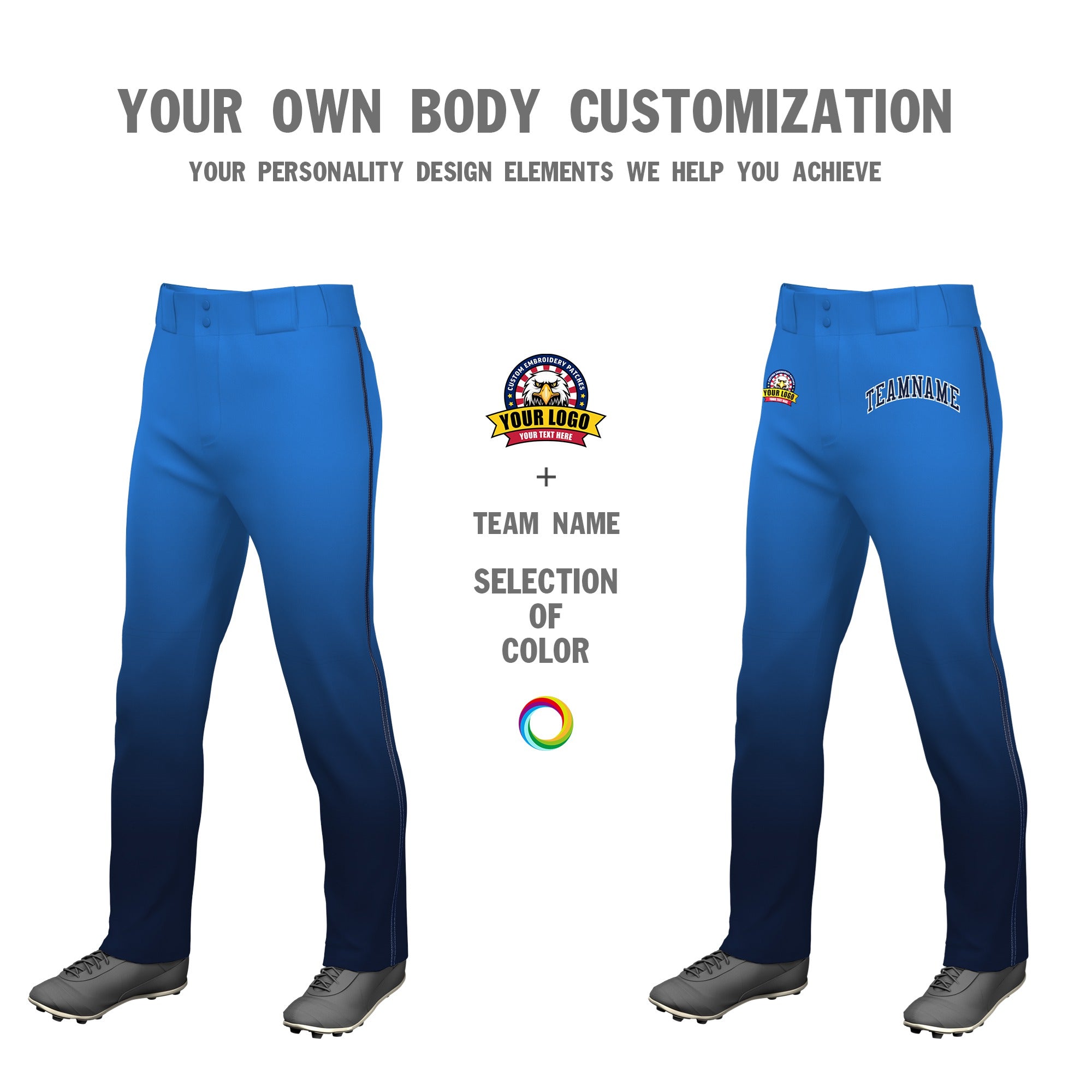 Custom Powder Blue Navy Gradient Fit Stretch Practice Loose-fit Baseball Pants