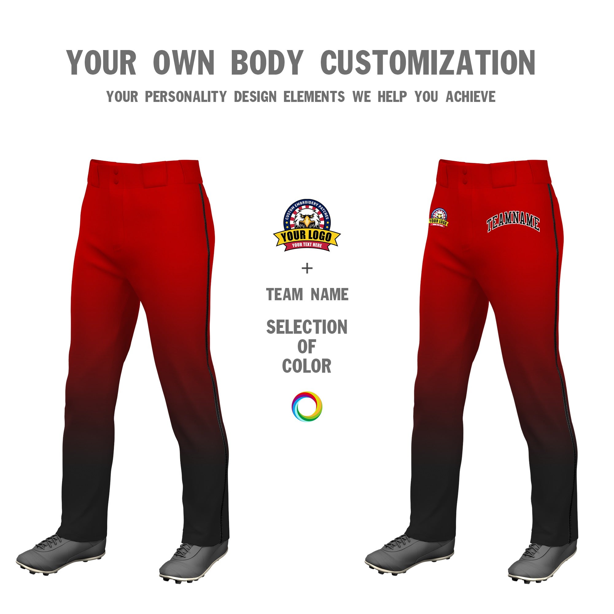 Custom Red Black Gradient Fit Stretch Practice Loose-fit Baseball Pants