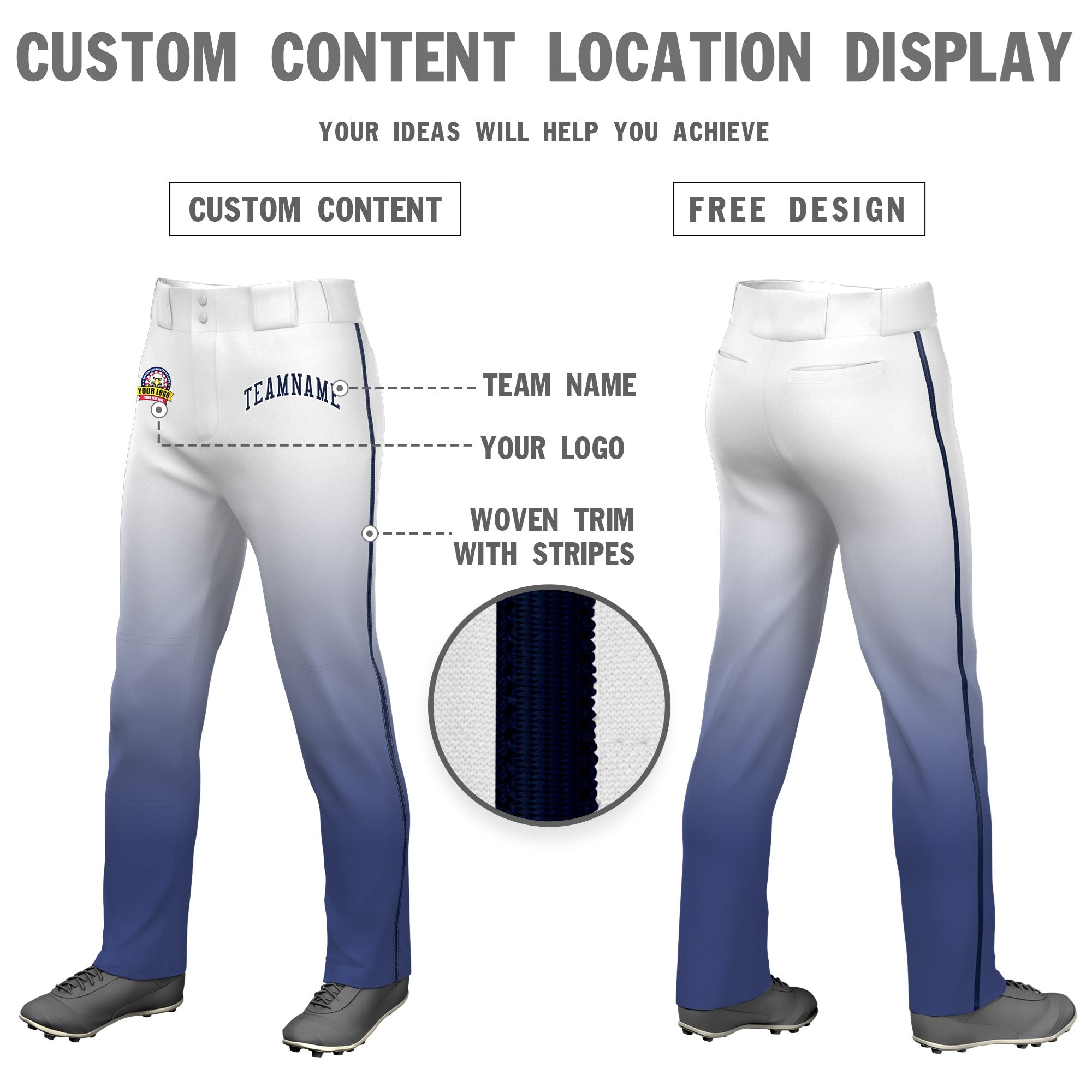 Custom White Blue Gradient Fit Stretch Practice Loose-fit Baseball Pants