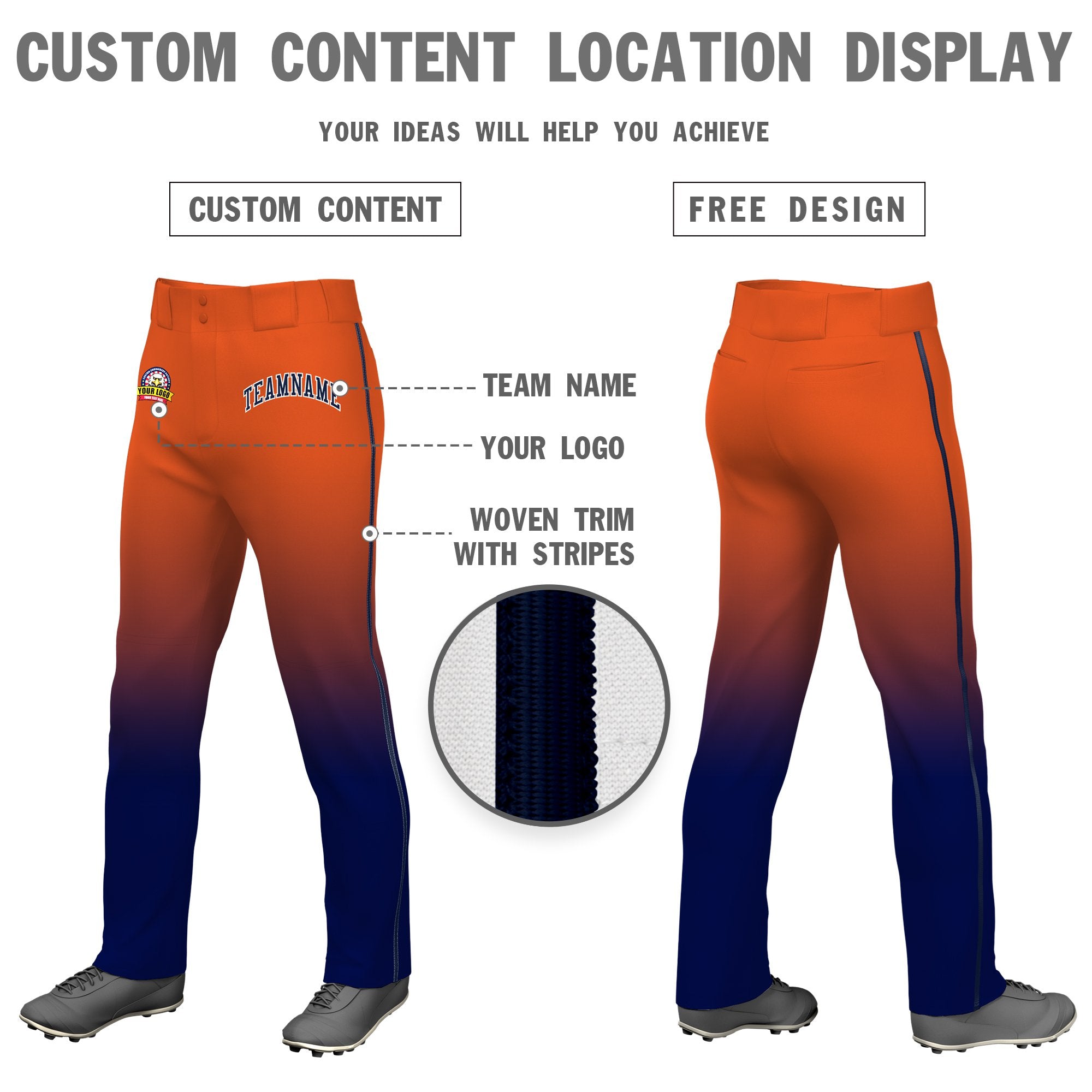 Custom Texas Orange Navy Gradient Fit Stretch Practice Loose-fit Baseball Pants