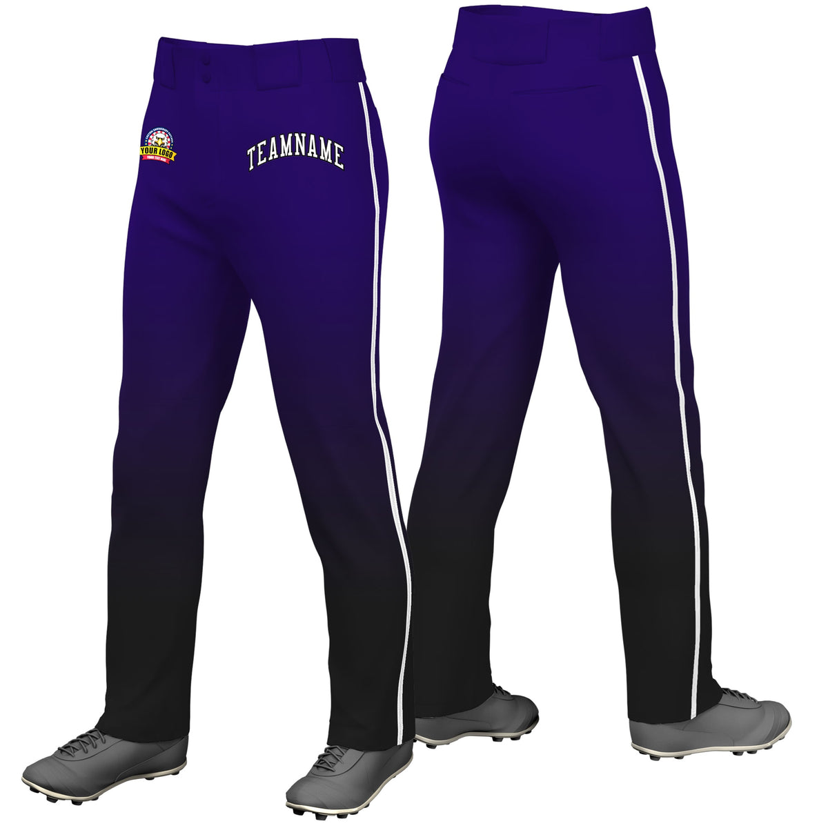 Custom Purple Black Gradient Fit Stretch Practice Loose-fit Baseball Pants