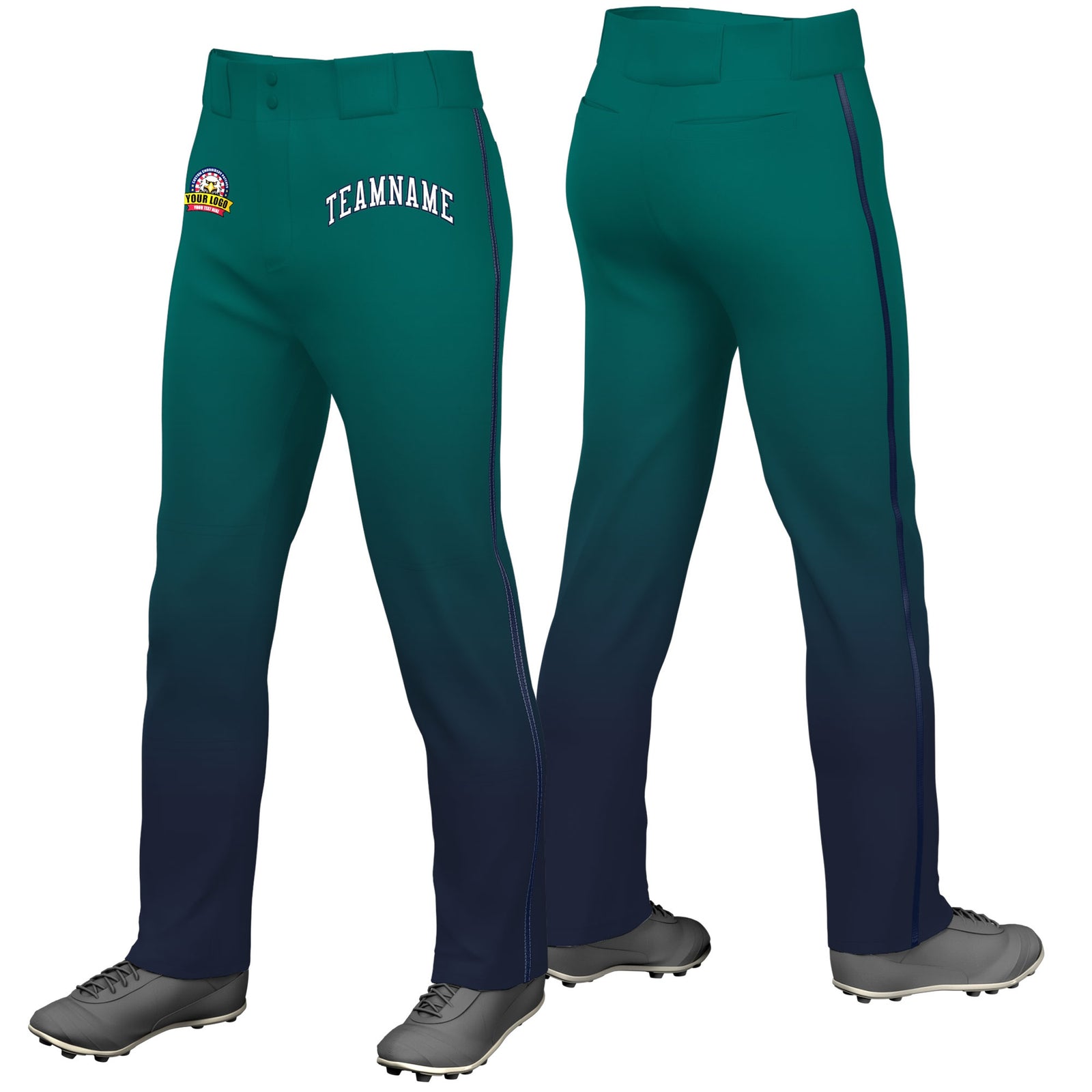 Custom Aqua Navy Gradient Fit Stretch Practice Loose-fit Baseball Pants