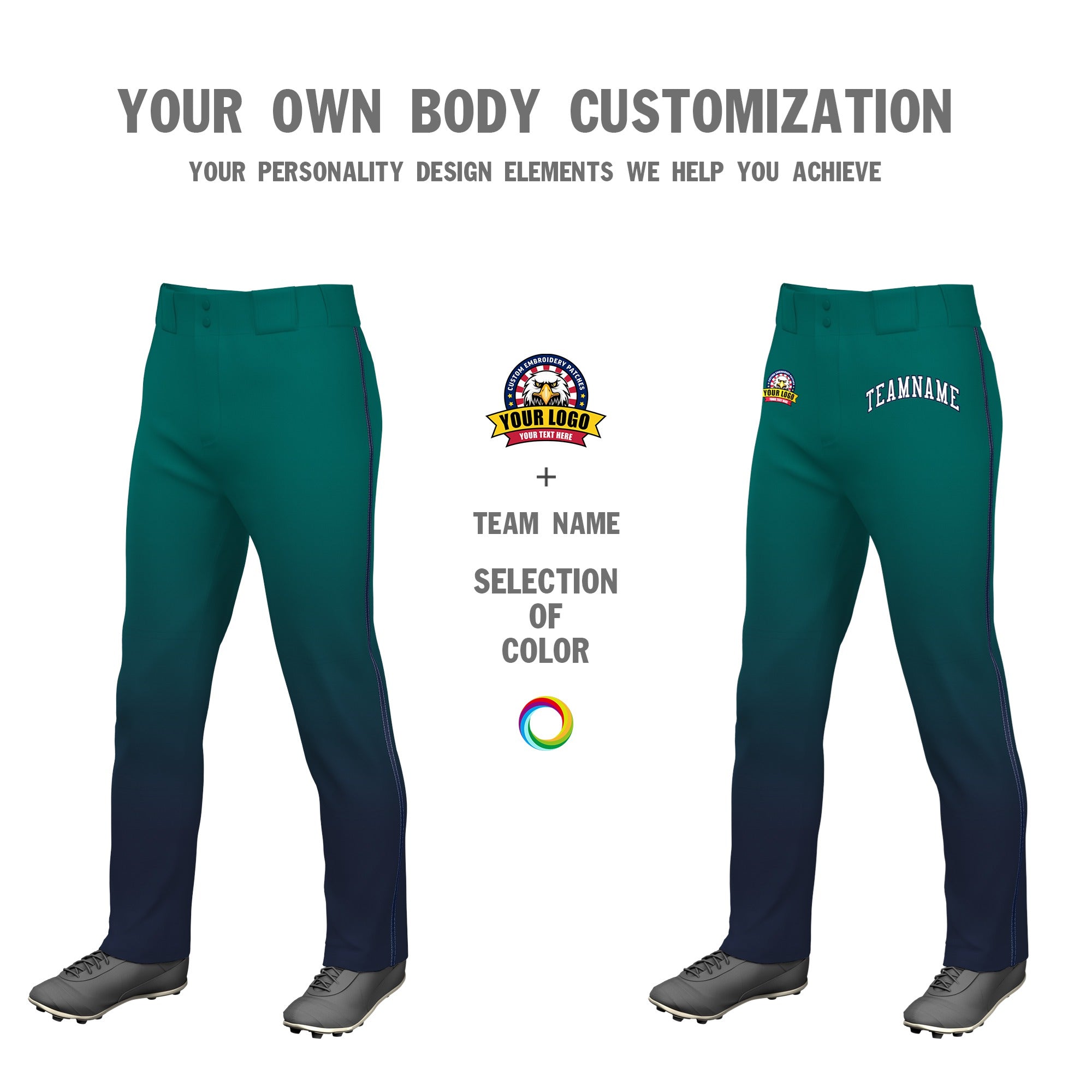 Custom Aqua Navy Gradient Fit Stretch Practice Loose-fit Baseball Pants