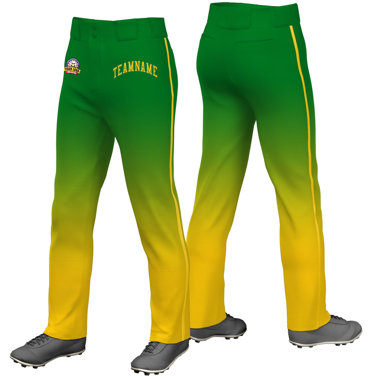 Custom Kelly Green Gold01 Gradient Fit Stretch Practice Loose-fit Baseball Pants