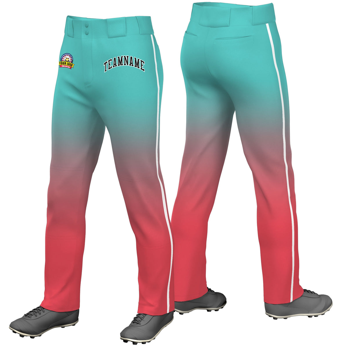 Custom Bright Green Light Red Gradient Fit Stretch Practice Loose-fit Baseball Pants