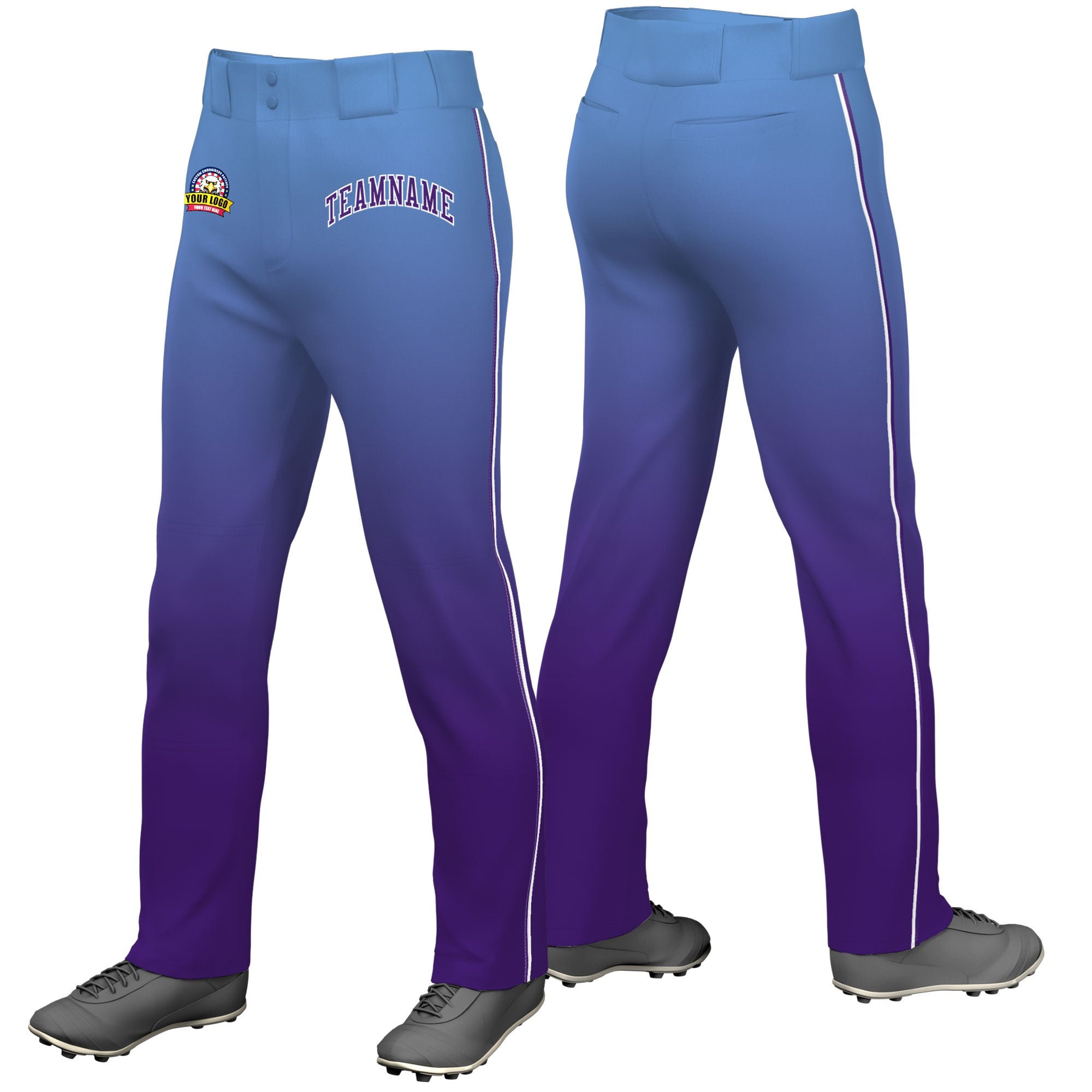 Custom Light Blue Purple Gradient Fit Stretch Practice Loose-fit Baseball Pants