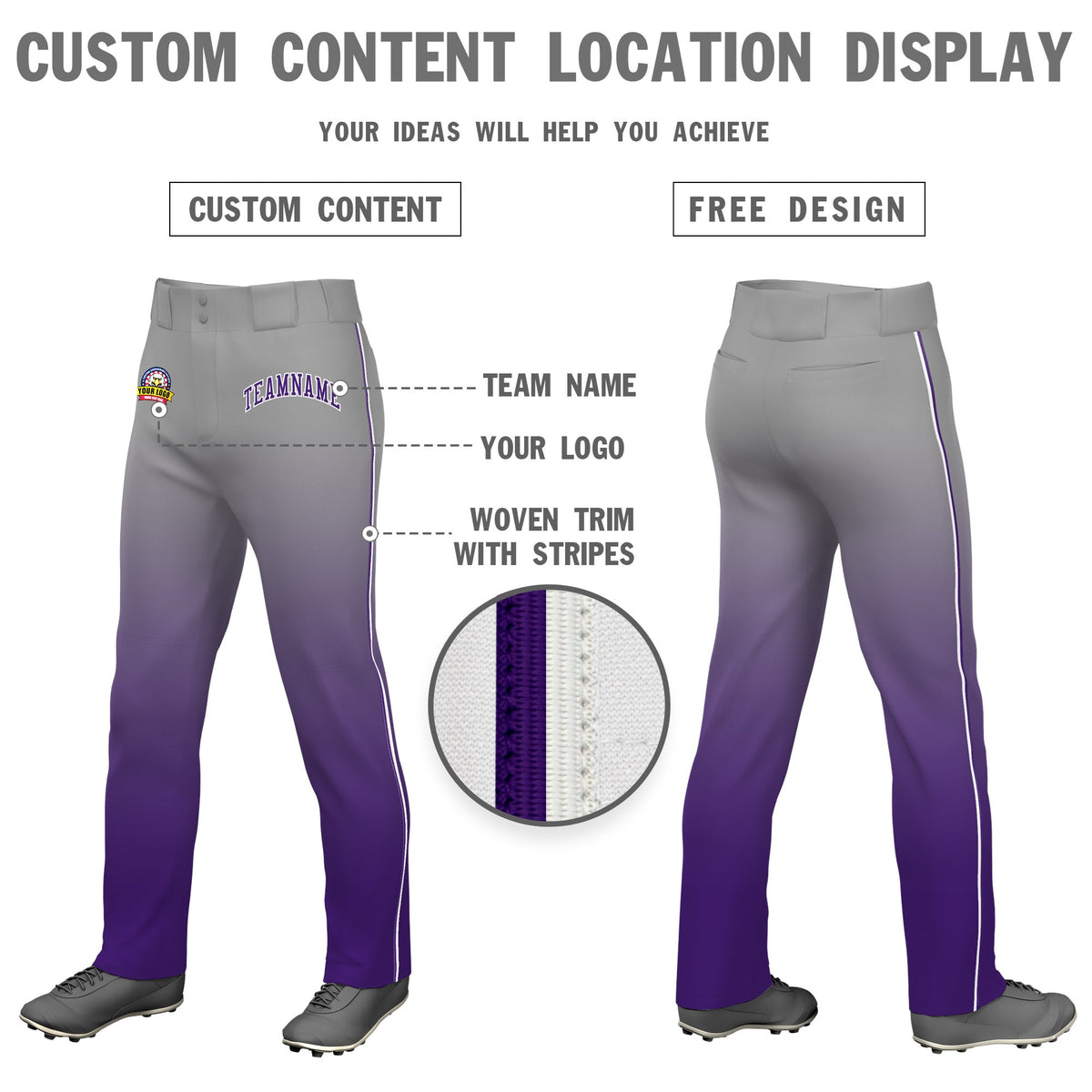 Custom Gray Purple Gradient Fit Stretch Practice Loose-fit Baseball Pants