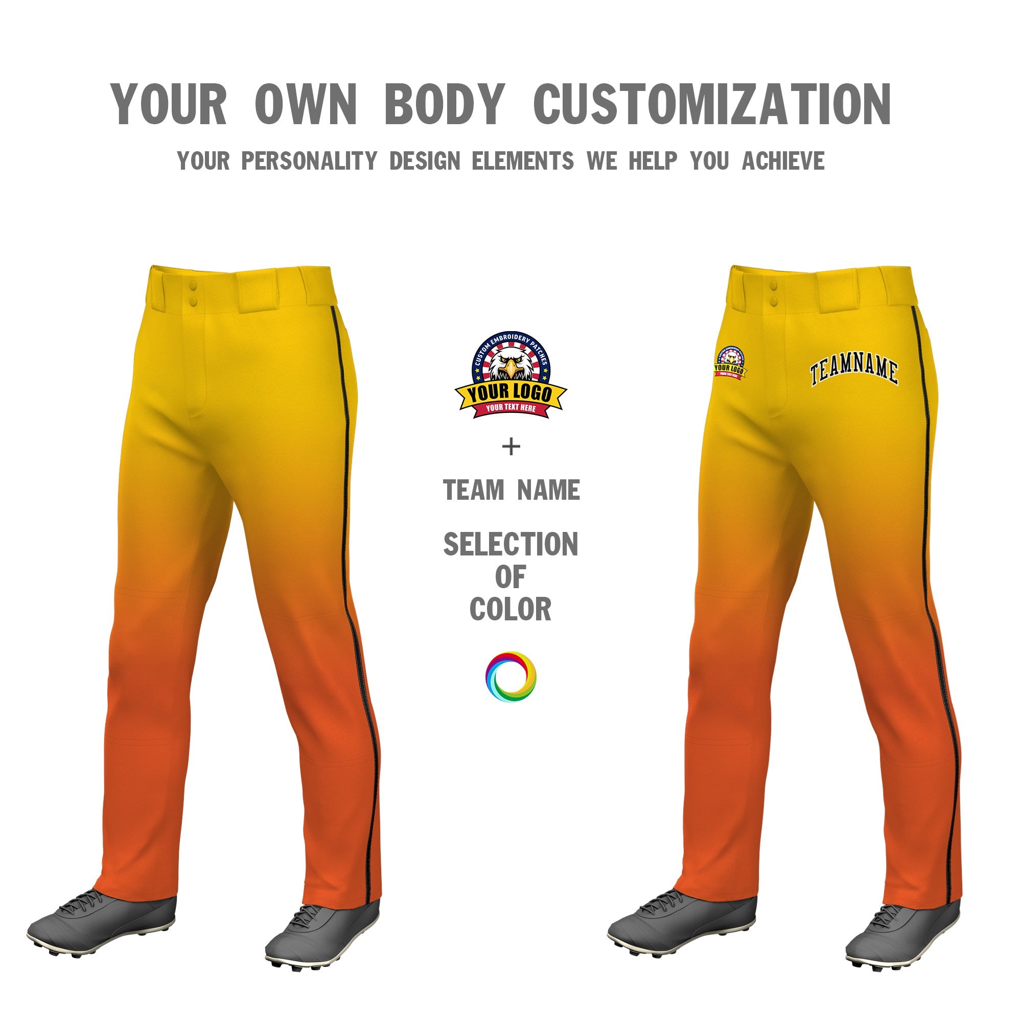 Custom Gold01 Orange Gradient Fit Stretch Practice Loose-fit Baseball Pants