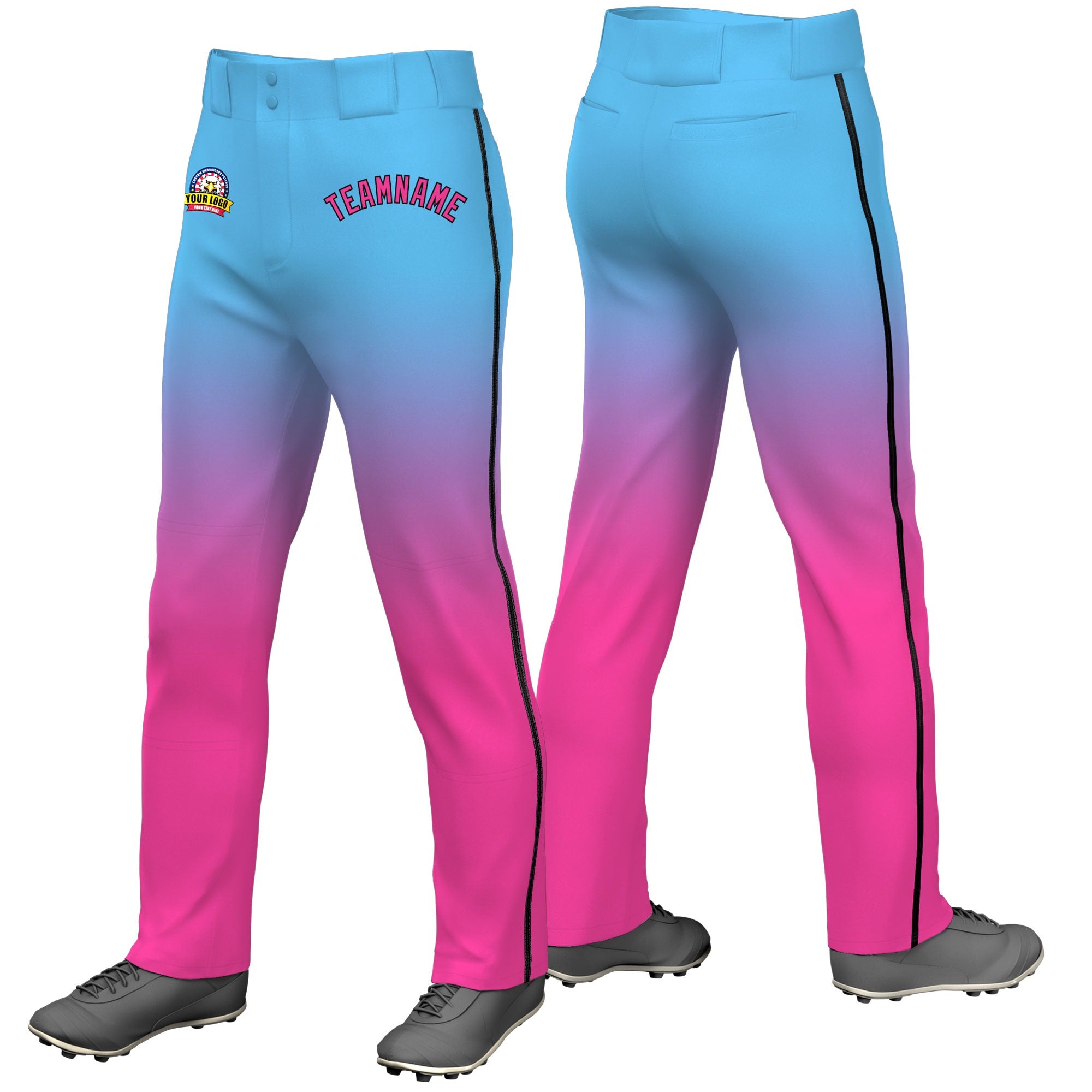 Custom Blue Pink Gradient Fit Stretch Practice Loose-fit Baseball Pants