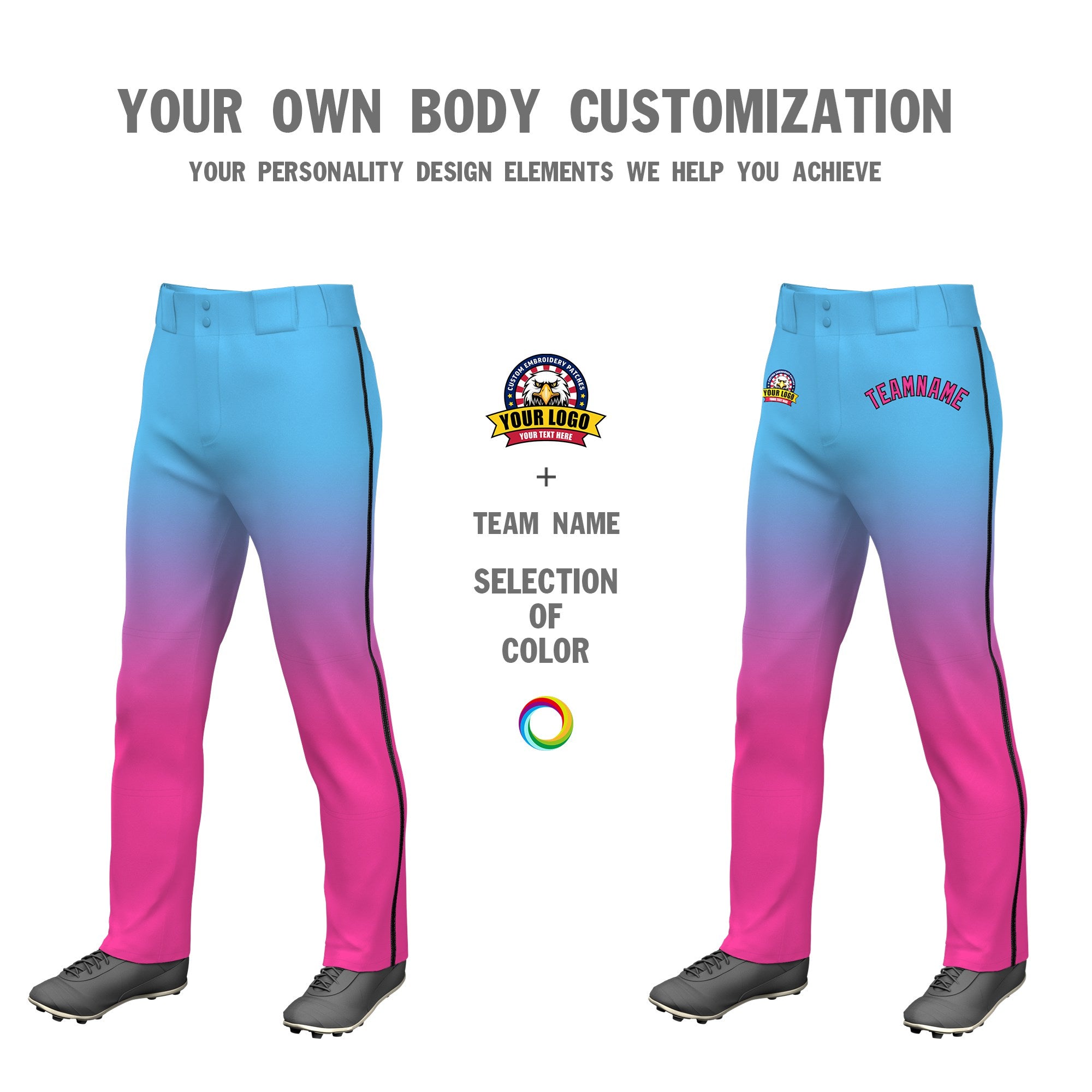 Custom Blue Pink Gradient Fit Stretch Practice Loose-fit Baseball Pants