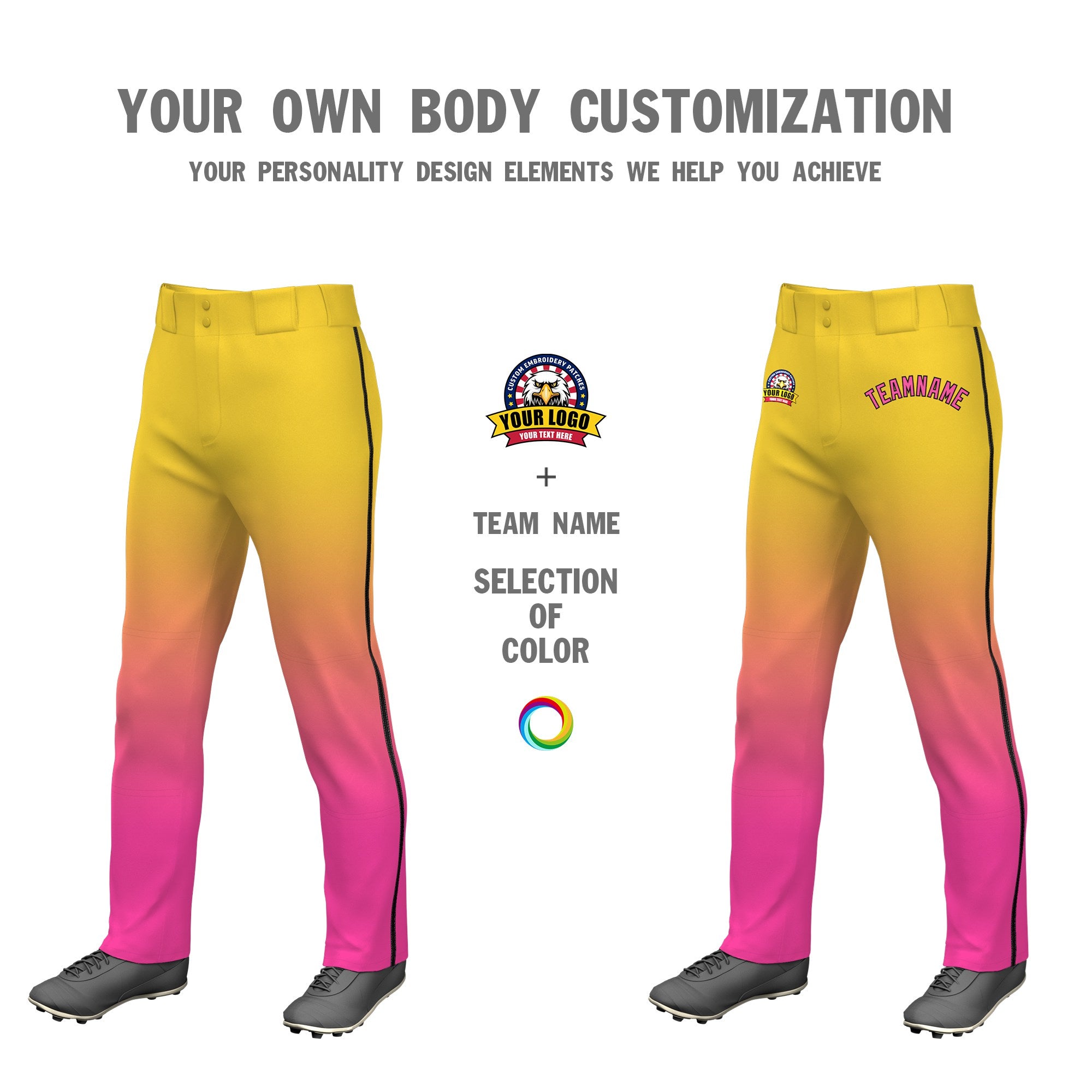 Custom Yellow Pink Gradient Fit Stretch Practice Loose-fit Baseball Pants