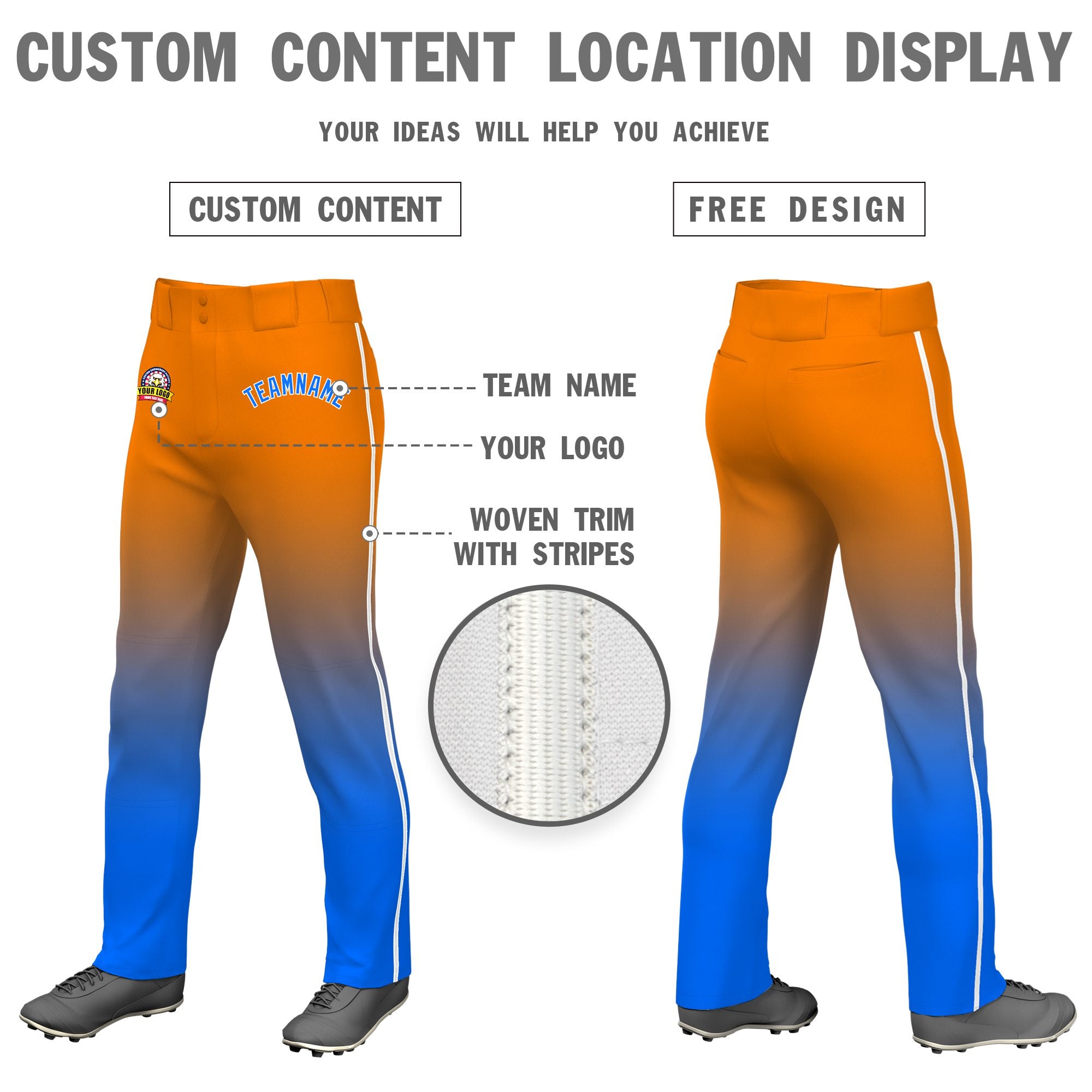 Custom Orange Blue Gradient Fit Stretch Practice Loose-fit Baseball Pants