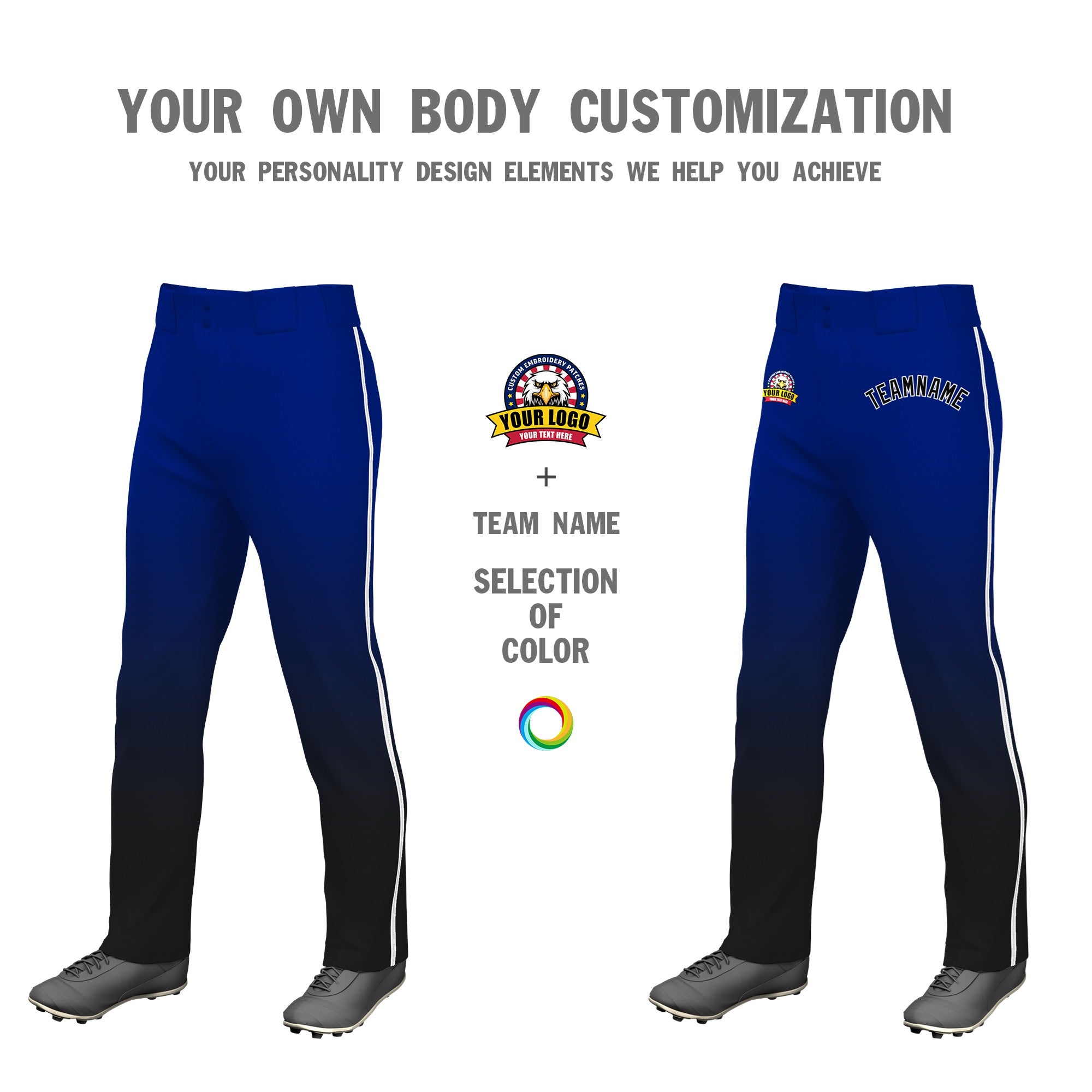 Custom Royal Blue Black Gradient Fit Stretch Practice Loose-fit Baseball Pants