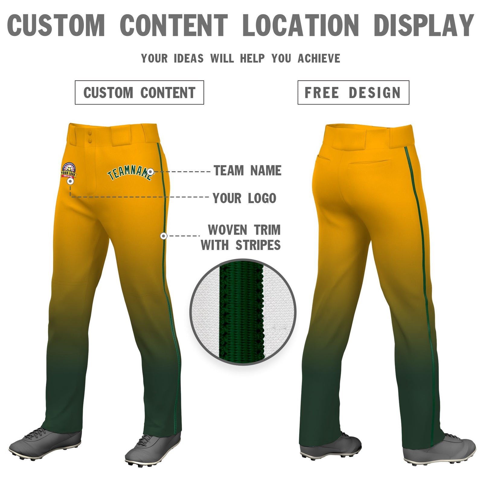 Custom Gold01 Green Gradient Fit Stretch Practice Loose-fit Baseball Pants
