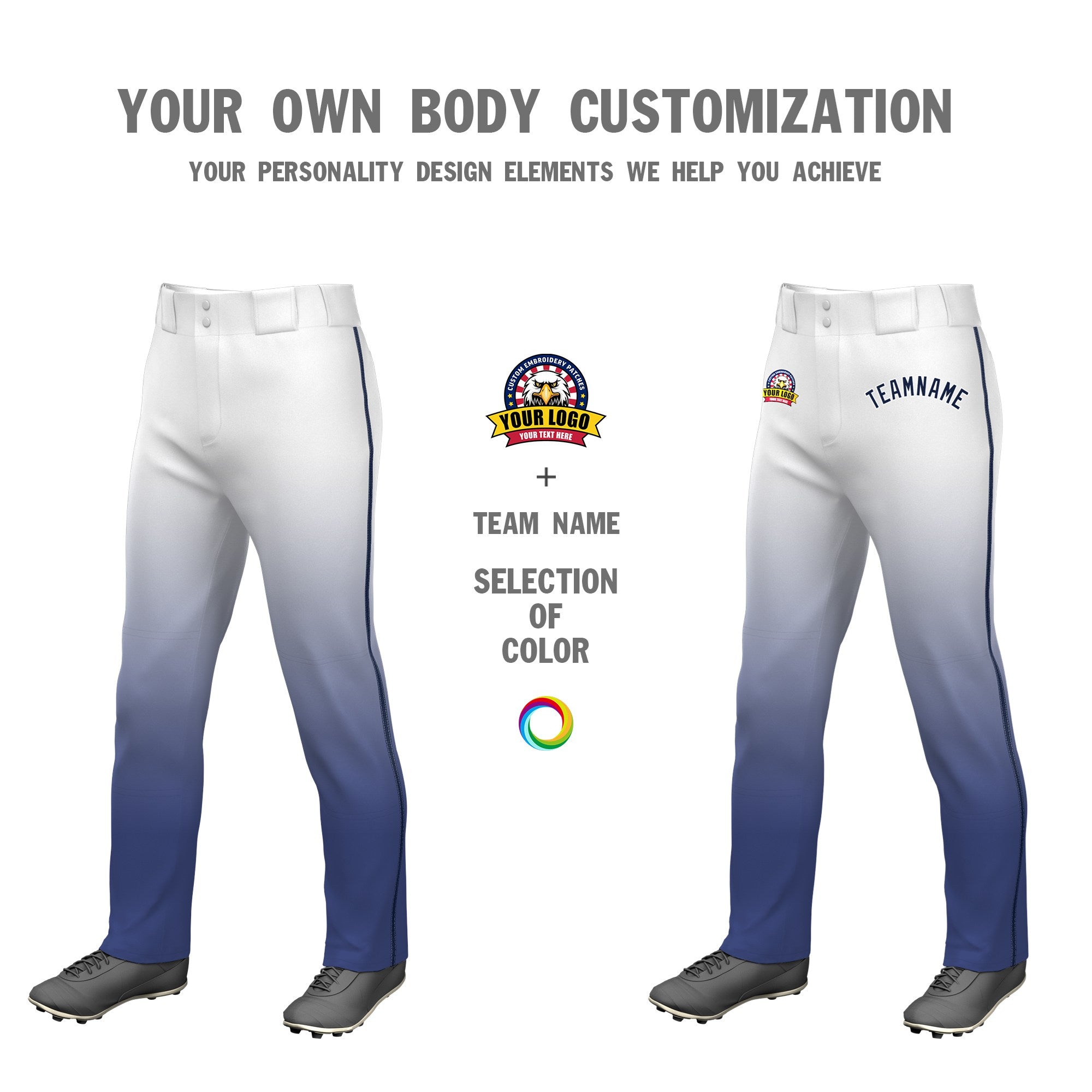 Custom White Blue Gradient Fit Stretch Practice Loose-fit Baseball Pants