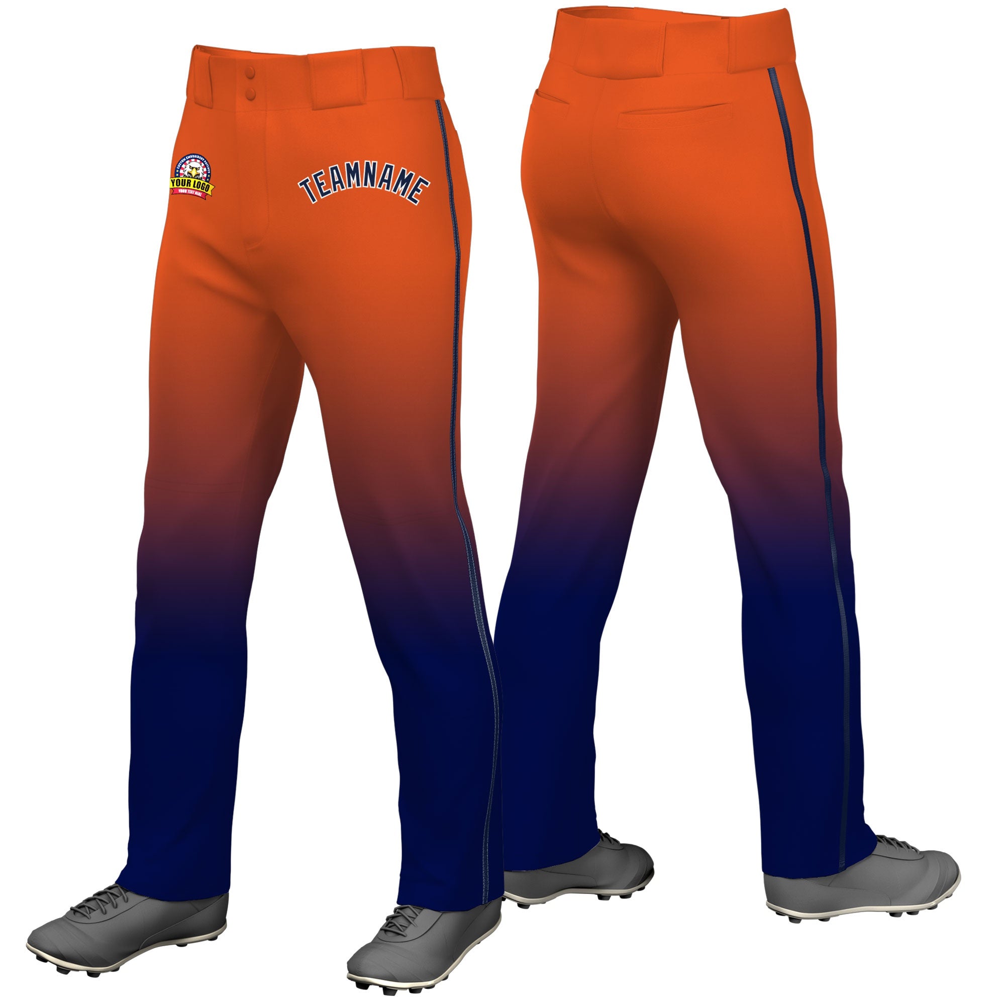 Custom Texas Orange Navy Gradient Fit Stretch Practice Loose-fit Baseball Pants