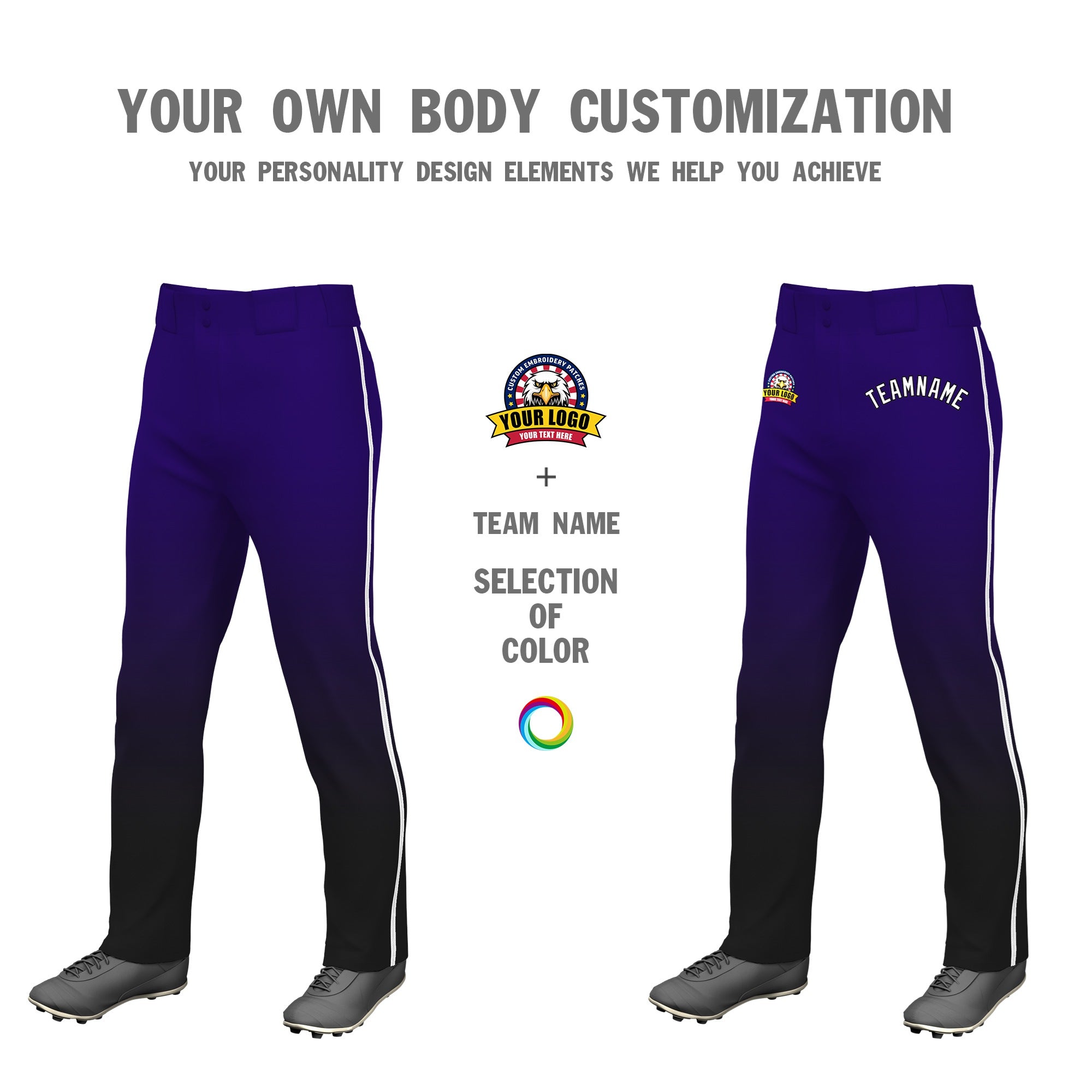 Custom Purple Black Gradient Fit Stretch Practice Loose-fit Baseball Pants