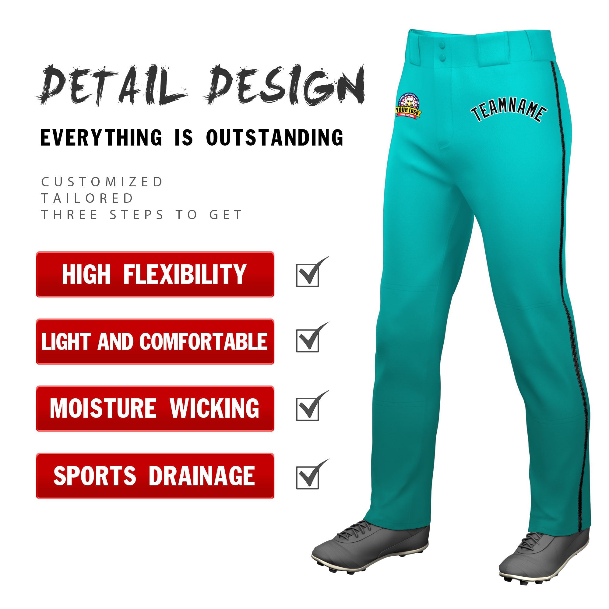 Custom Bright Green Aqua Gradient Fit Stretch Practice Loose-fit Baseball Pants