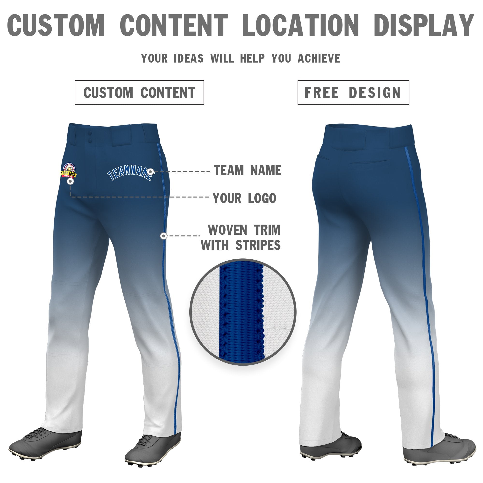 Custom Blue White Gradient Fit Stretch Practice Loose-fit Baseball Pants