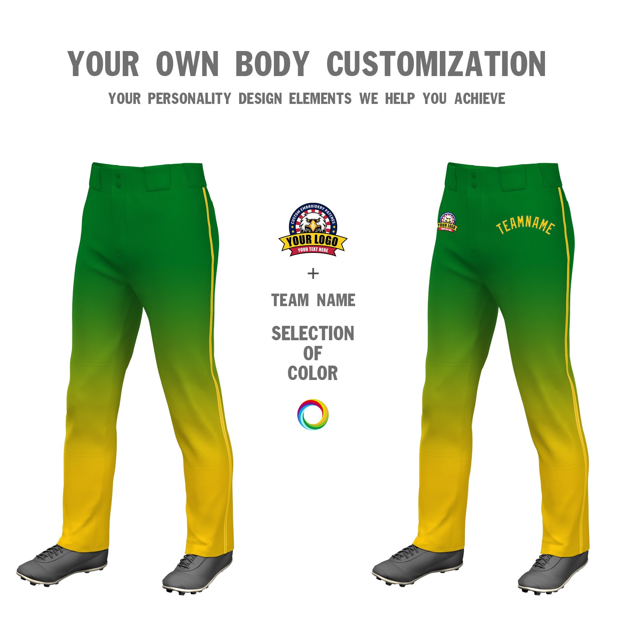 Custom Kelly Green Gold01 Gradient Fit Stretch Practice Loose-fit Baseball Pants