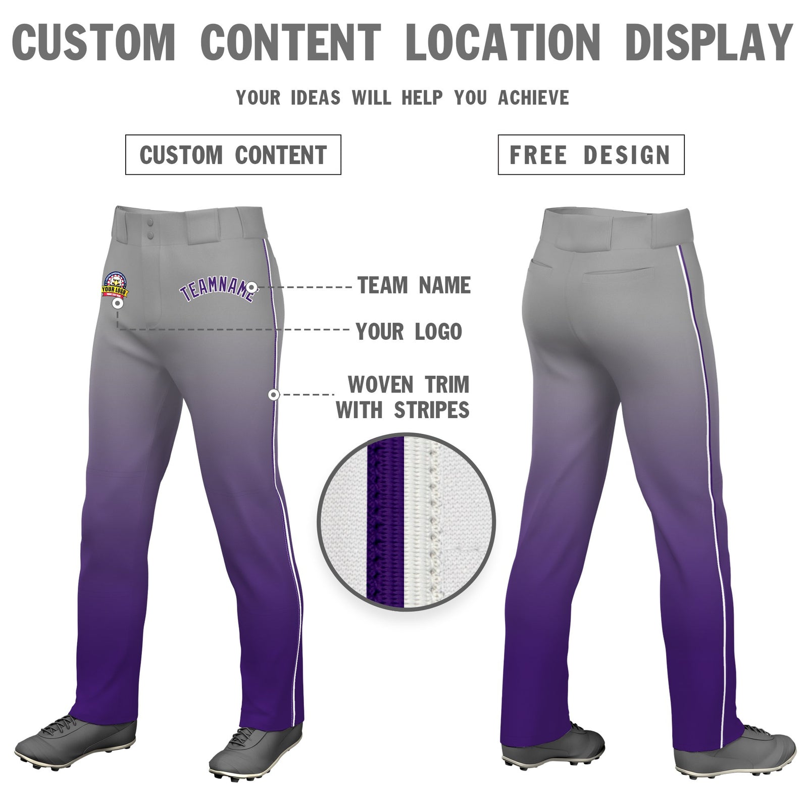 Custom Gray Purple Gradient Fit Stretch Practice Loose-fit Baseball Pants