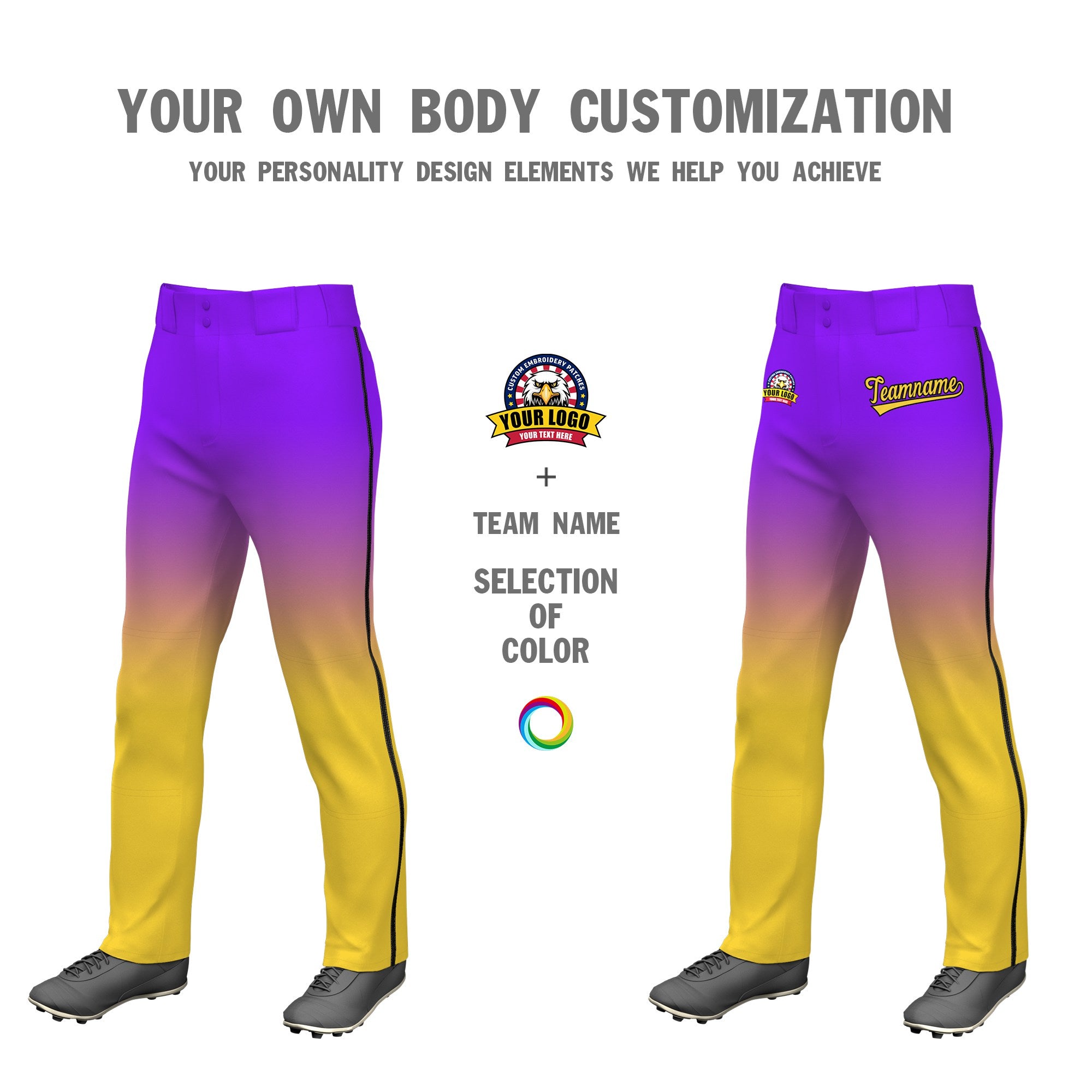 Custom Purple Yellow Gradient Fit Stretch Practice Loose-fit Baseball Pants