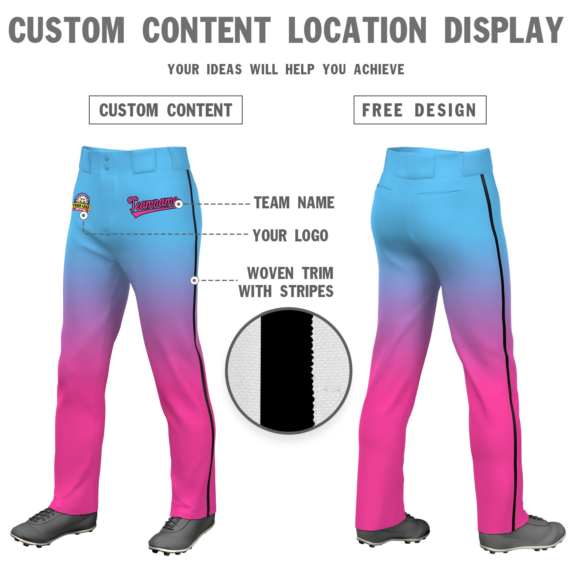 Custom Blue Pink Gradient Fit Stretch Practice Loose-fit Baseball Pants